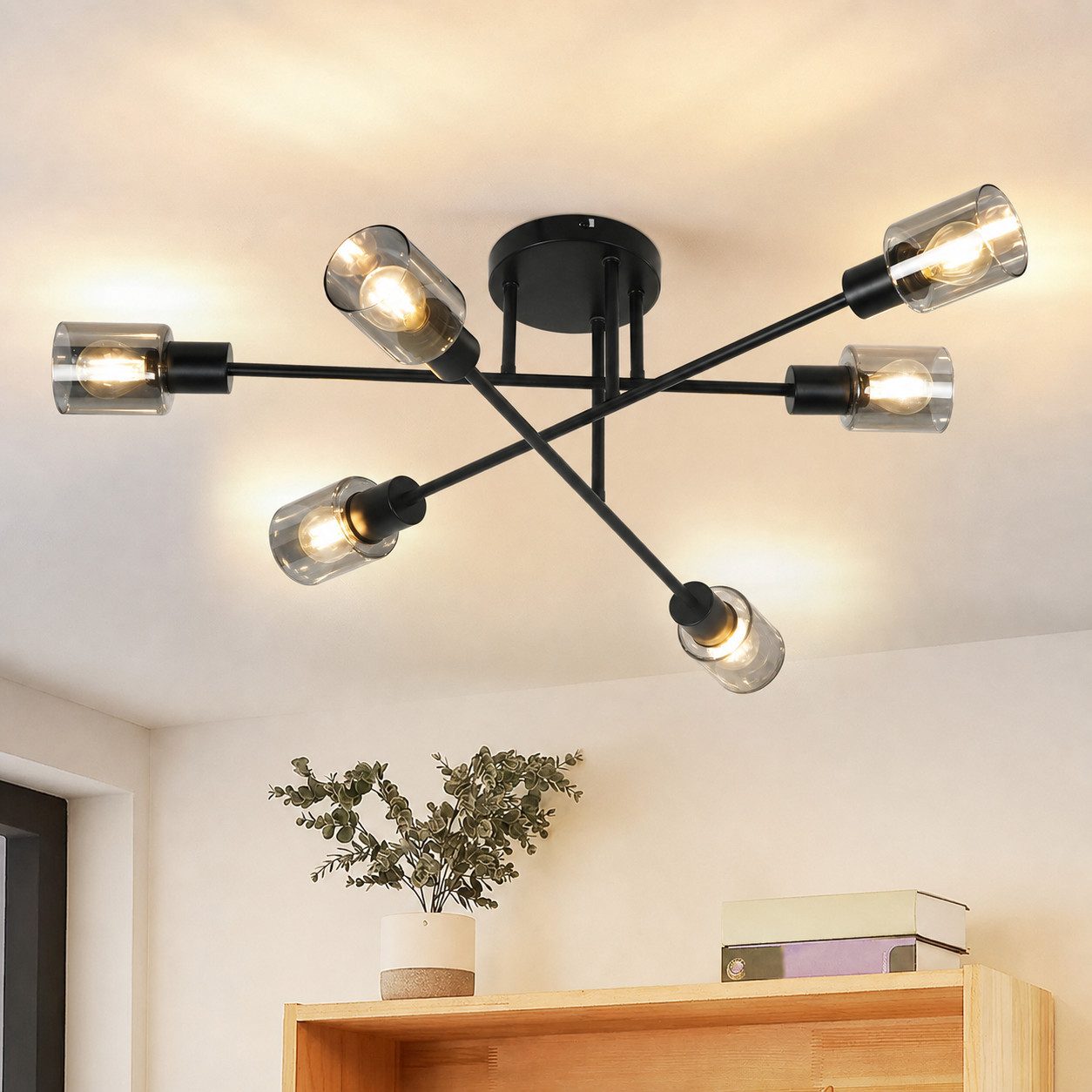 Nettlife Deckenstrahler Vintage Schwarz Glas E14 Retro Deckenleuchte Schwenkbar 350°, LED wechselbar, Flur Wandstrahler für Küche Wohnzimmer