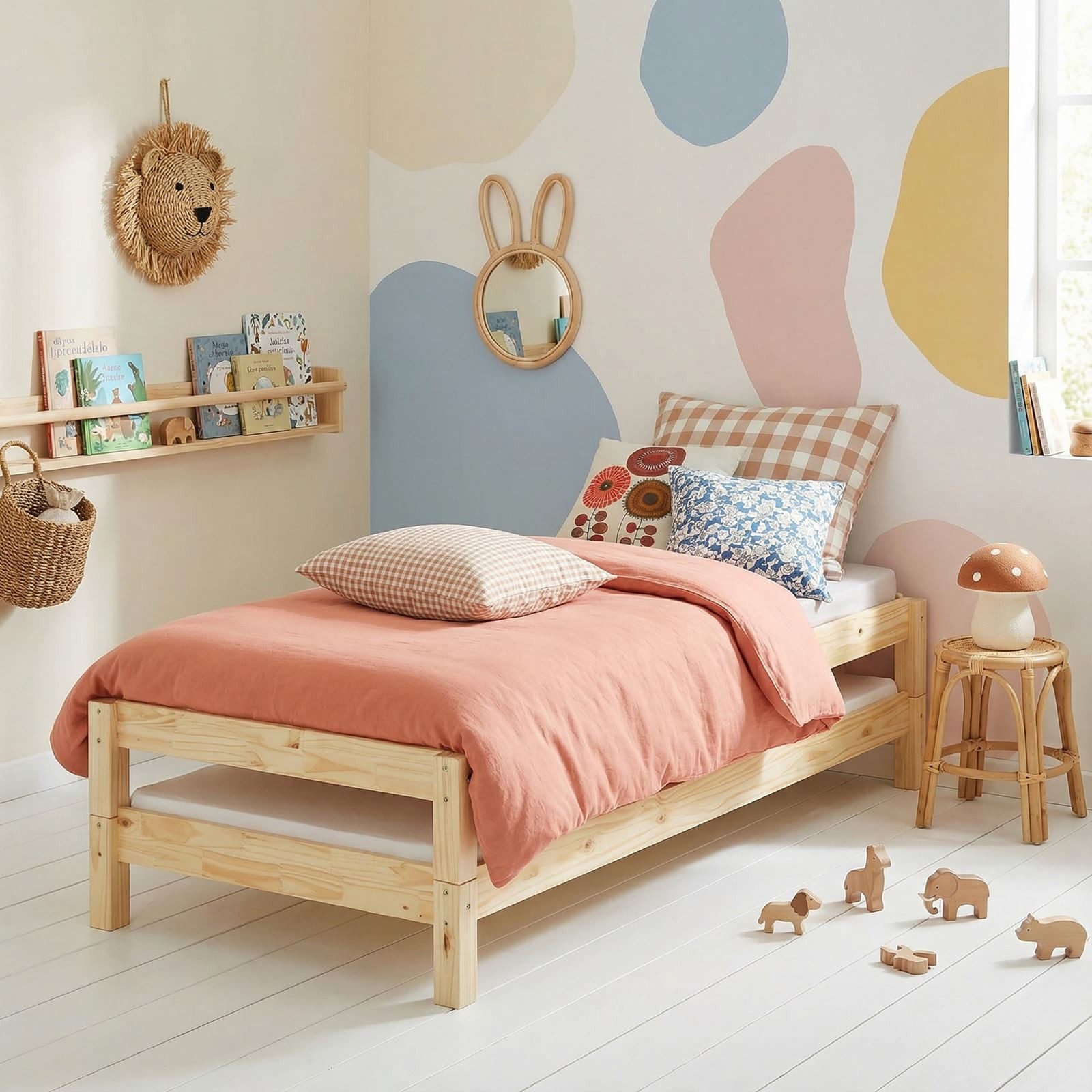 IDIMEX Funktionsbett RINO, Kinder Stapelbett 80x190 cm aus Massivholz platzsparend Natur