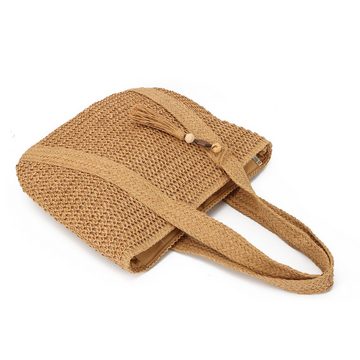 Cbei Strandtasche Stroh Umhängetaschen für Damen Sommer Mode gewebte groß (1-tlg., Khaki), Schultertaschen Strandtasche Shopper