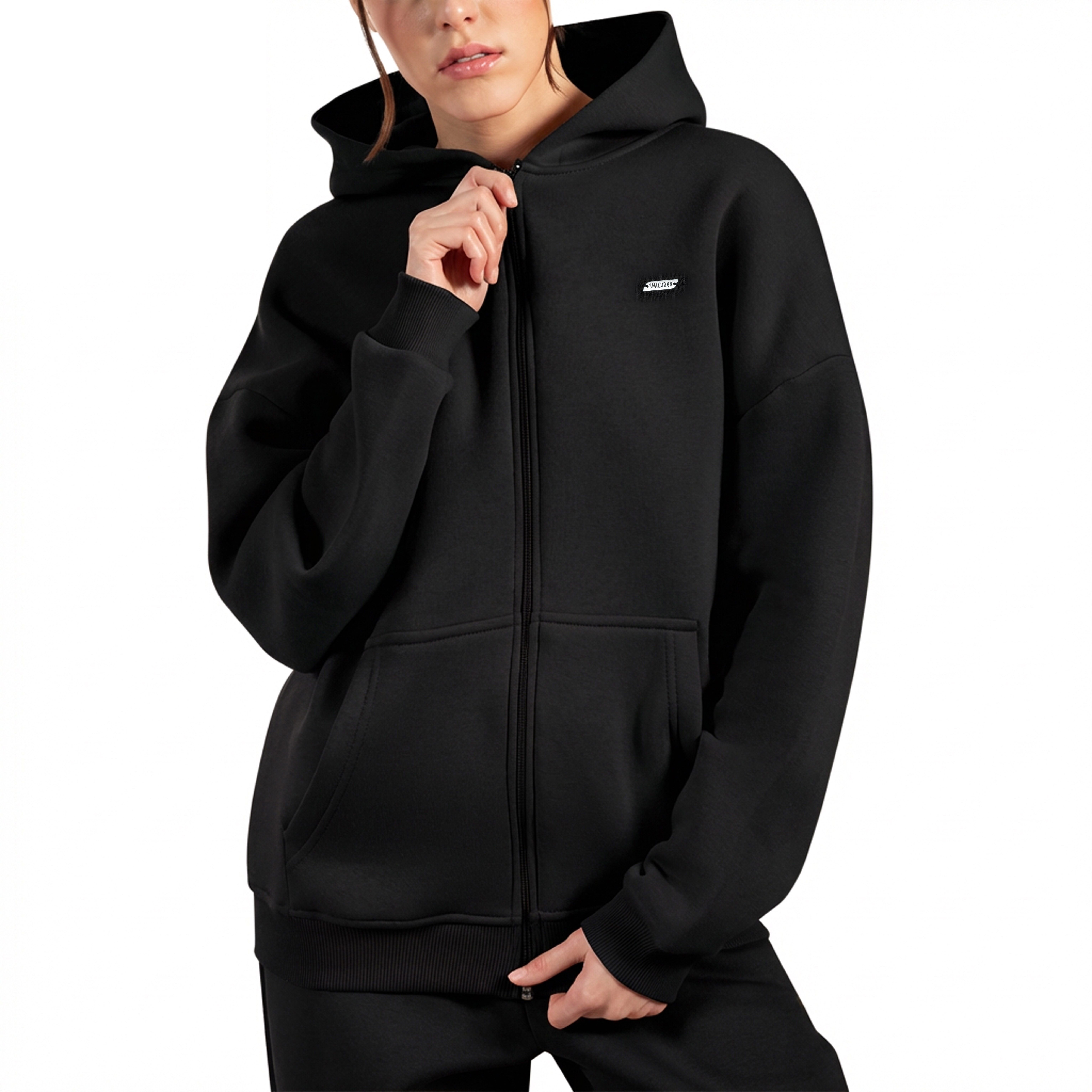 Smilodox Hoodie Lyanna, Oversize Zip Kapuzenpullover mit Reißverschluss, Flauschig Sweatshirt Kängurutasche Pulli Sweater warm bequem Streetstyle Alltag