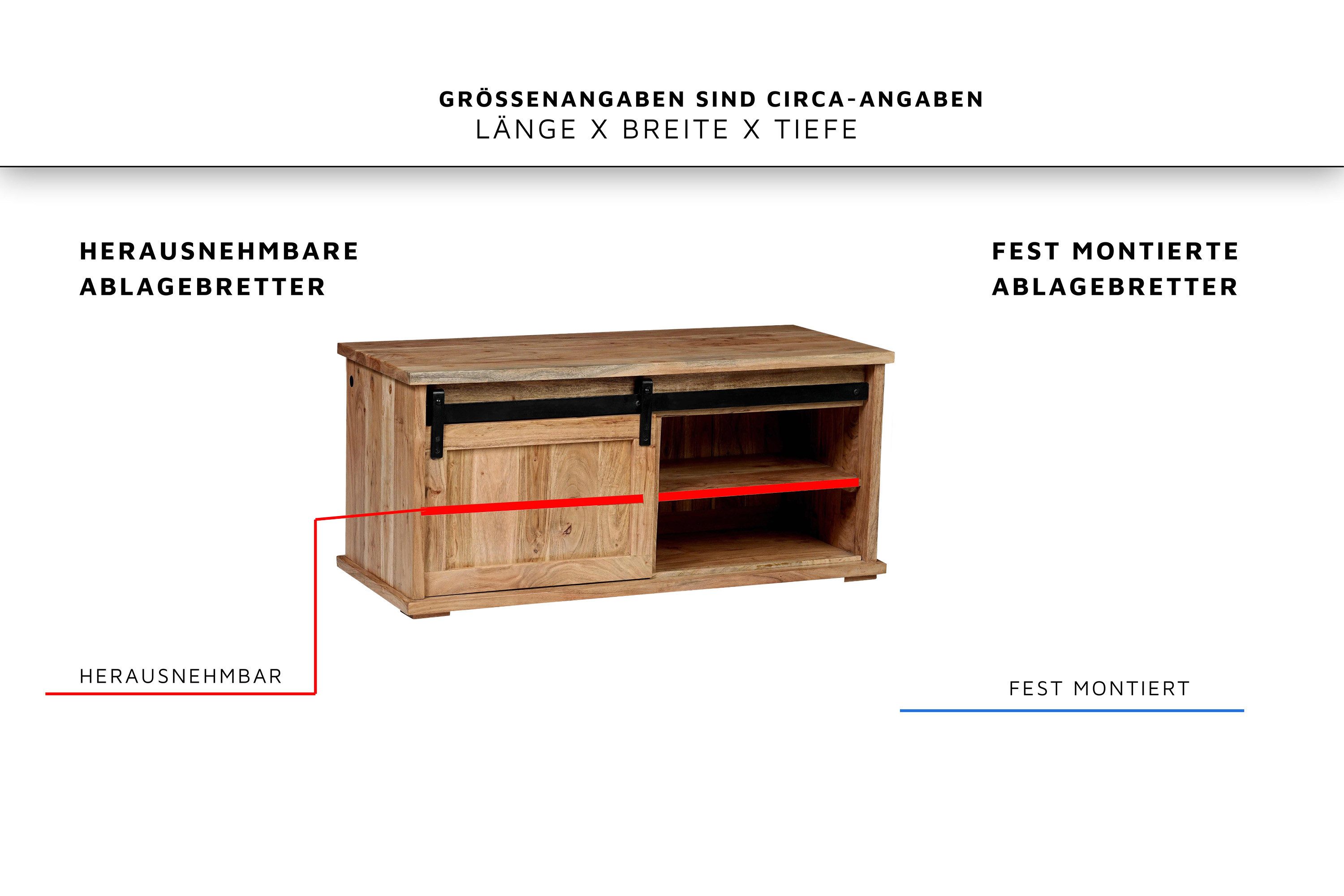 SAM® Couchtisch Fritz, Akazienholz, mit Baumkante oder gerader Kante, Industrial-Design