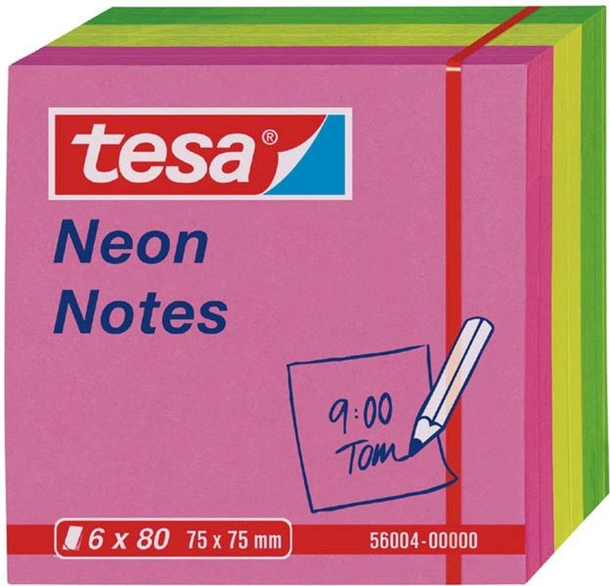tesa Haftnotizblock Haftnotizen tesa Neon Notes 75x75mm 6x80 Blatt pink/gelb/grün