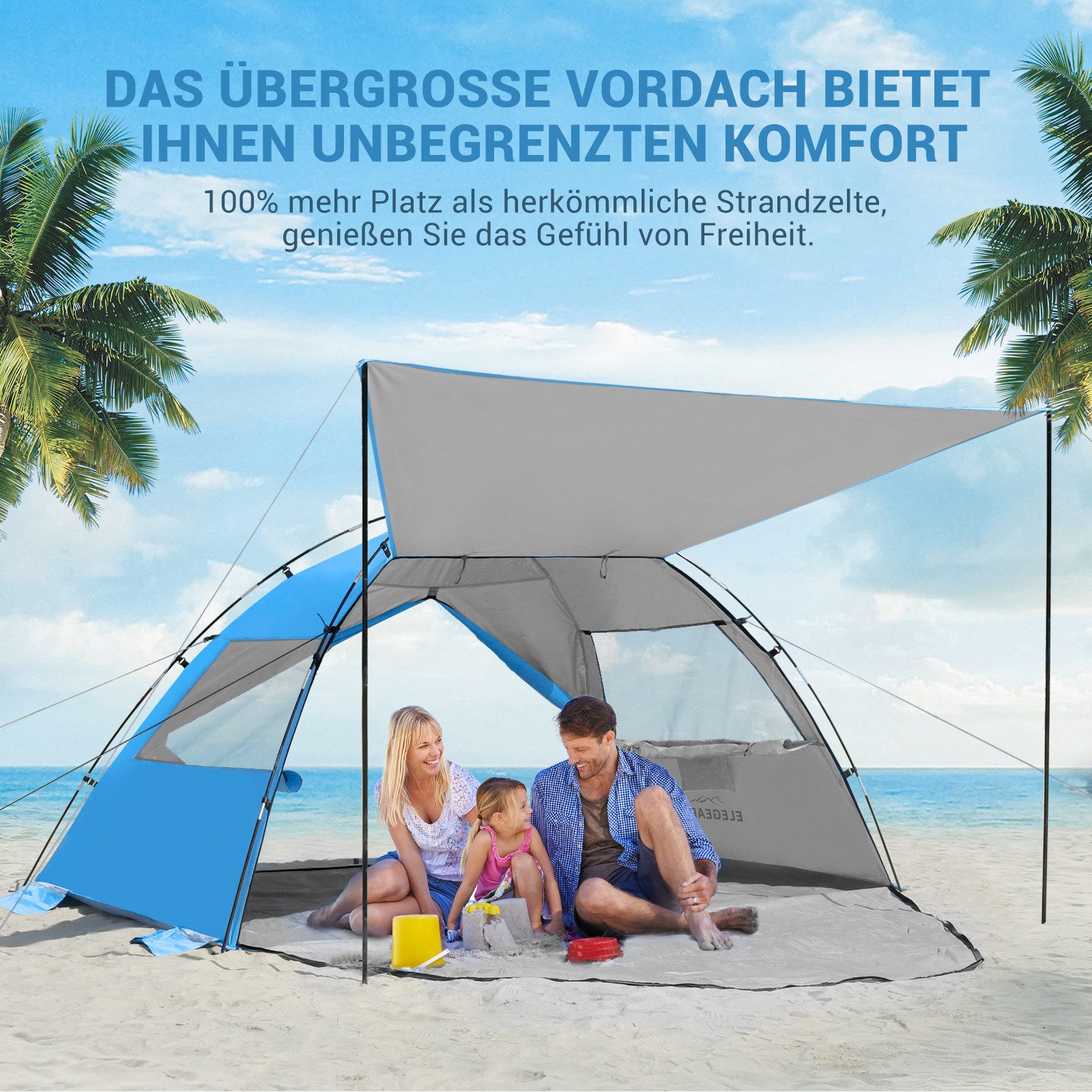 Elegear Strandmuschel mit Sonnendach für 2 Personen, Pop Up Strandzelt (UV günstig online kaufen