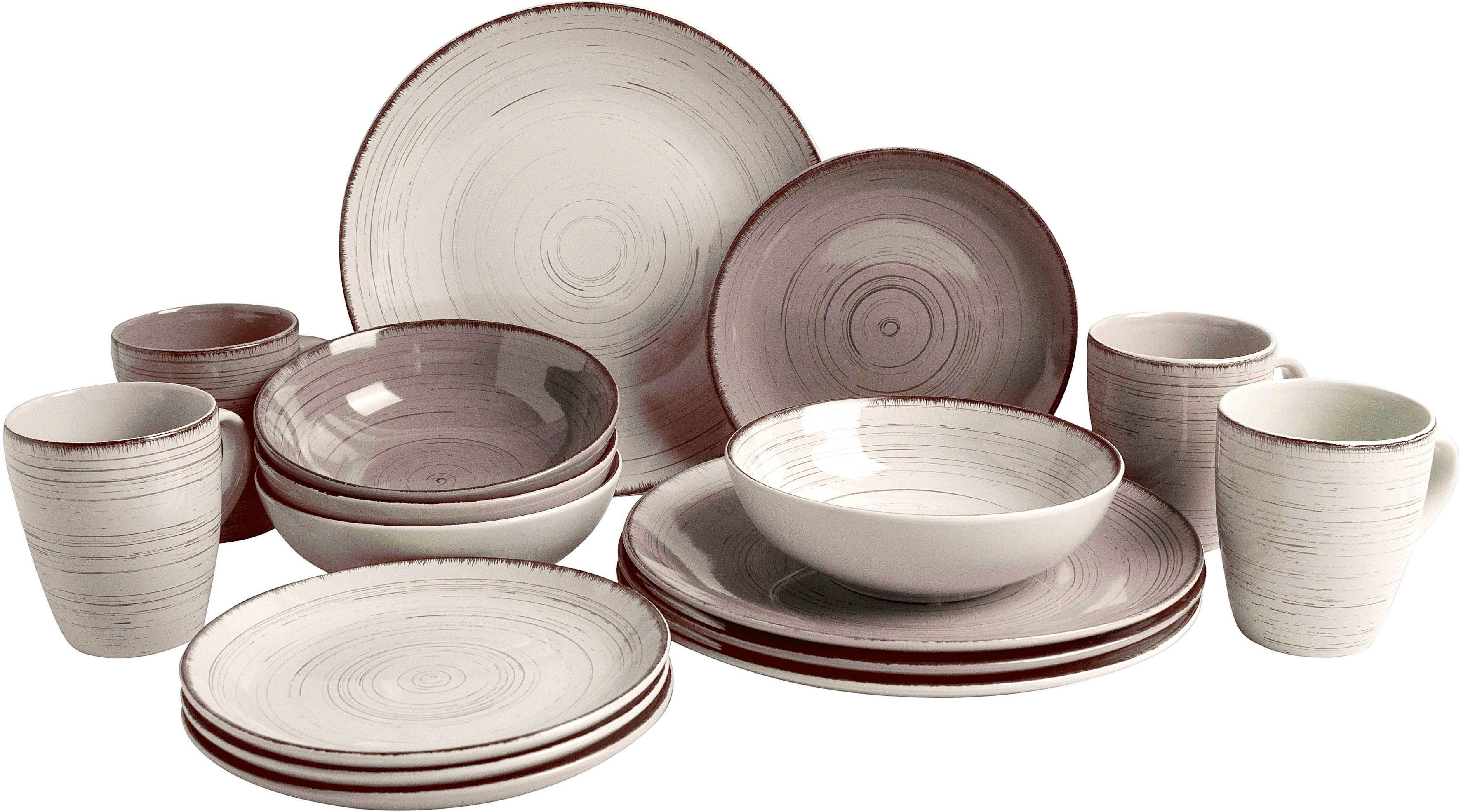 my home Комбинированное обслуживание Geschirr-Set, Service Mösing (16-tlg), 4 Personen, Steingut, Geschirr-Set, Coupe-Form, alltagstauglich, 16 Teile