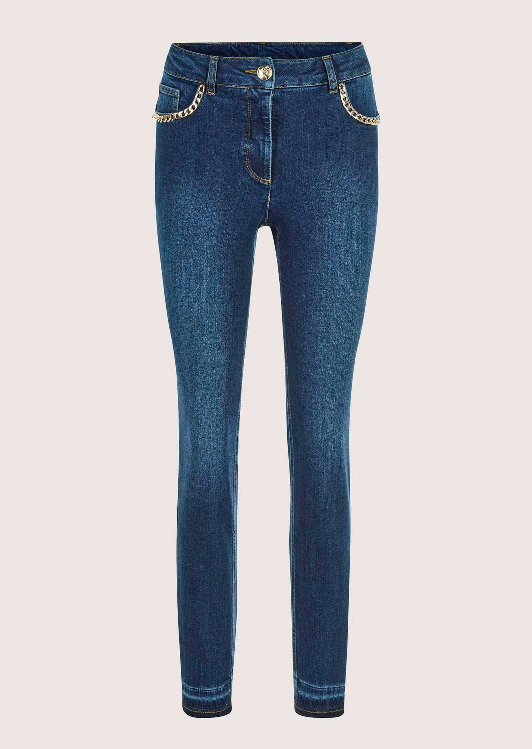 Gerade Jeans Kurzgröße: Slim Fit Jeans mit Kettendetails