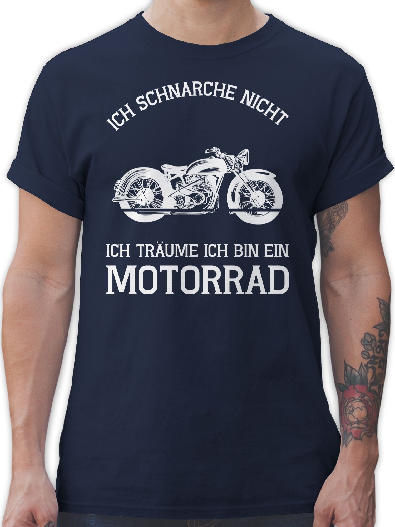 Shirtracer T-Shirt Ich schnarche nicht ich träume ich bin ein Motorrad Sprüche Statement 03 Navy Blau