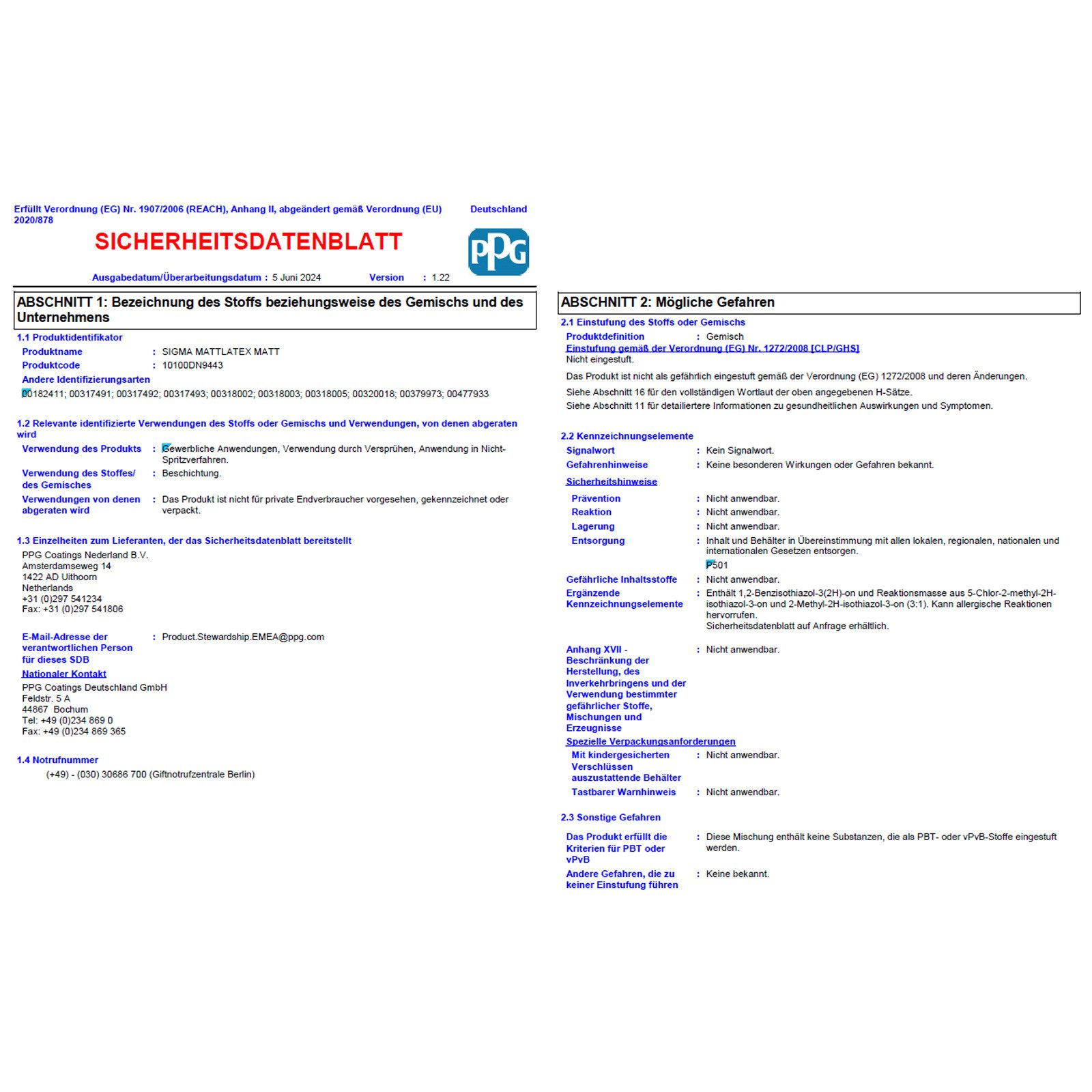 SIGMA Coatings Latexfarbe Mattlatex 12,5 LTR
