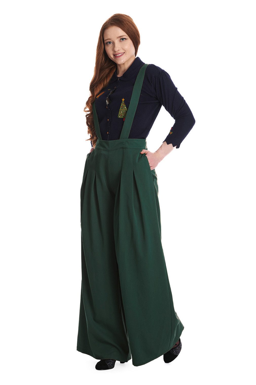 Banned Marlene-Hose Palazzo Diamond Grün Vintage Trouser abnehmbare Hosentr günstig online kaufen