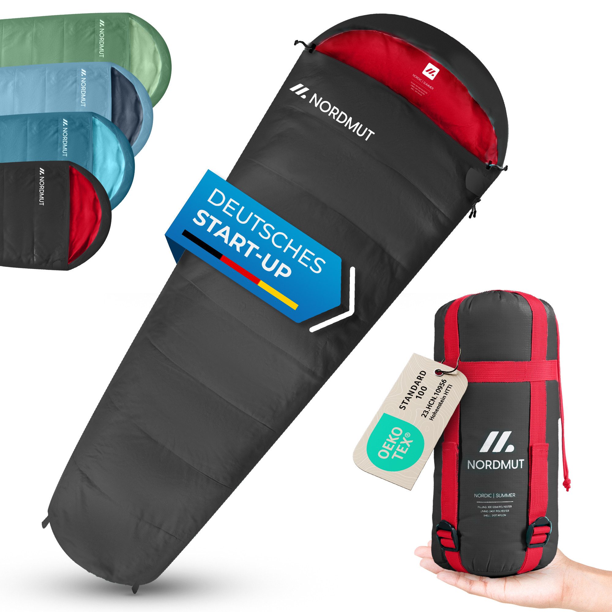 Nordmut Mumienschlafsack Sommerschlafsack Ultraleicht mit kleinem Packmaß [900g]