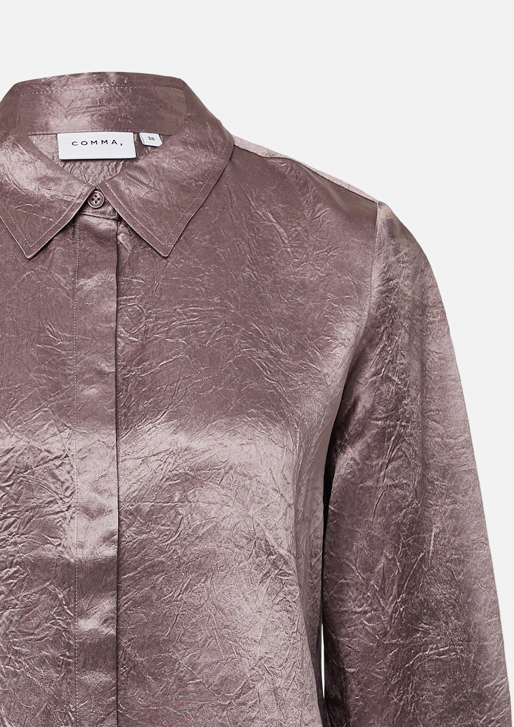 comma Langarmbluse Bluse Hemdbluse aus crinkled Satin mit Zierknöpfen