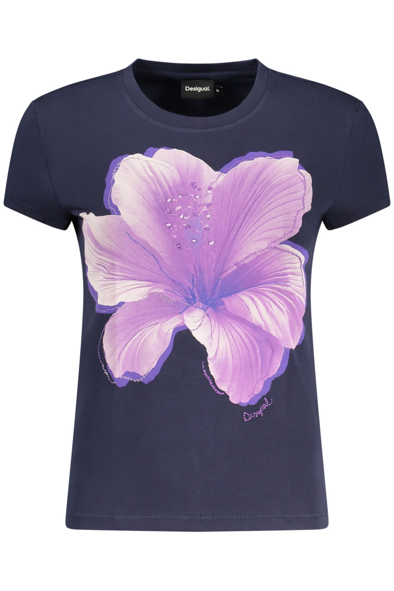 Desigual T-Shirt Damen Kurzarm T-Shirt Blau mit Print und Stickerei