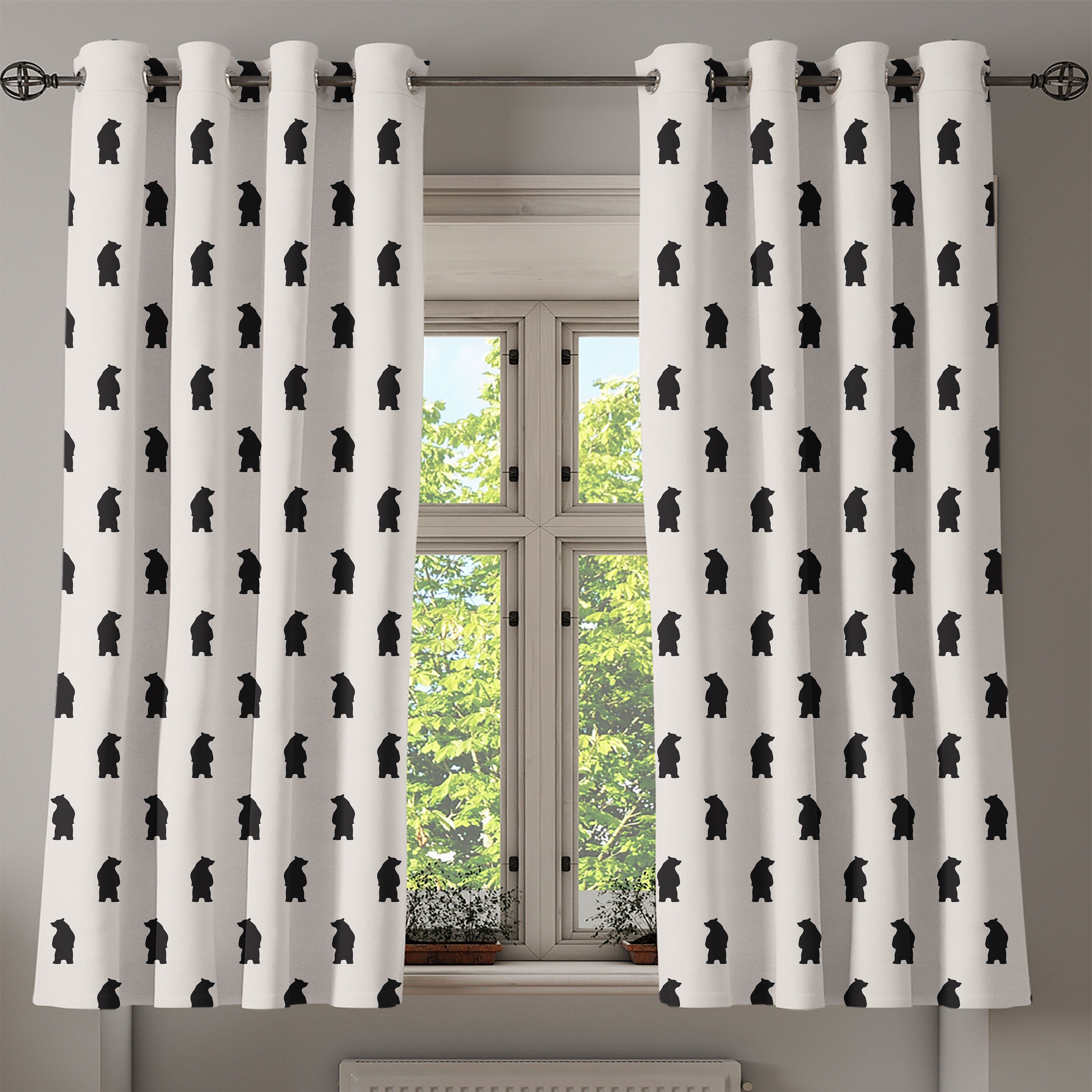 Tier Schlafzimmer Silhouetten Bear 2-Panel-Fenstervorhänge Dekorative für Abakuhaus, Gardine Wohnzimmer, Black