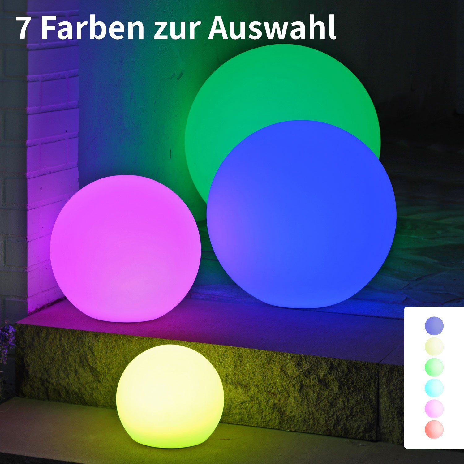 VERDOBA LED Kugelleuchte LED Gartenleuchte - Kugelleuchte Innen & Außen - Leuchtkugel mit Akku, LED, 16-60 Lumen (je nach Farbe) – Bild 3 von 5
