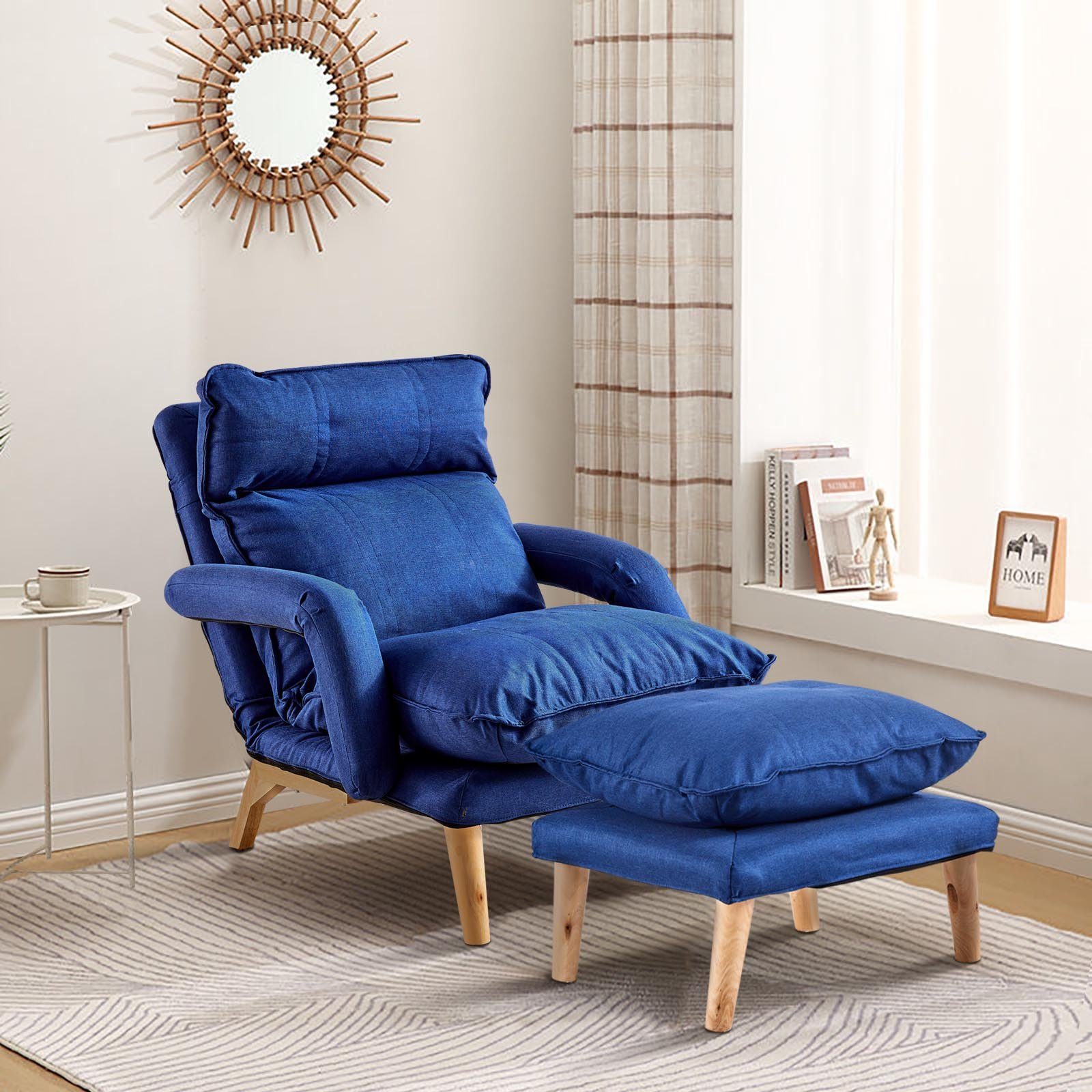 CLIPOP Relaxsessel Recliner aus Leinen (Relaxsessel mit Hocker), Loungesessel, Liegesessel