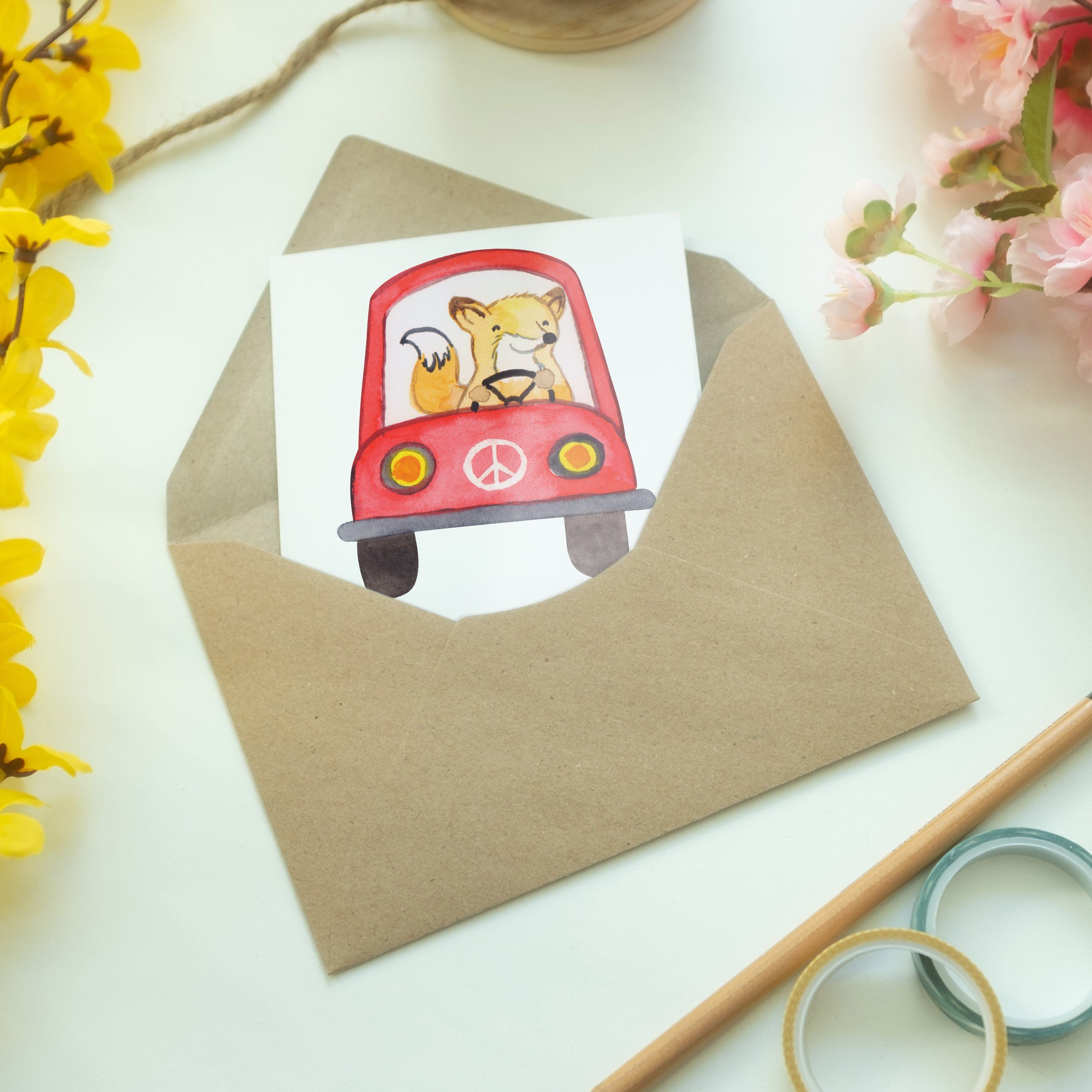- Panda Grußkarte - Mr. Geschenk, Autofahrt, Weiß & Einladungskarte, mit Herz Fahrlehrer Mrs. Da