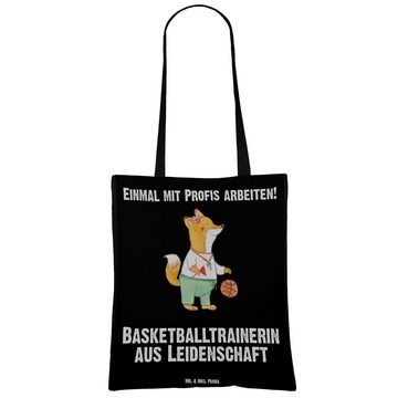 Mr. & Mrs. Panda Tragetasche Basketballtrainerin Leidenschaft - Schwarz - Geschenk, Basketballerin (1-tlg), Cross Stitching Griffe