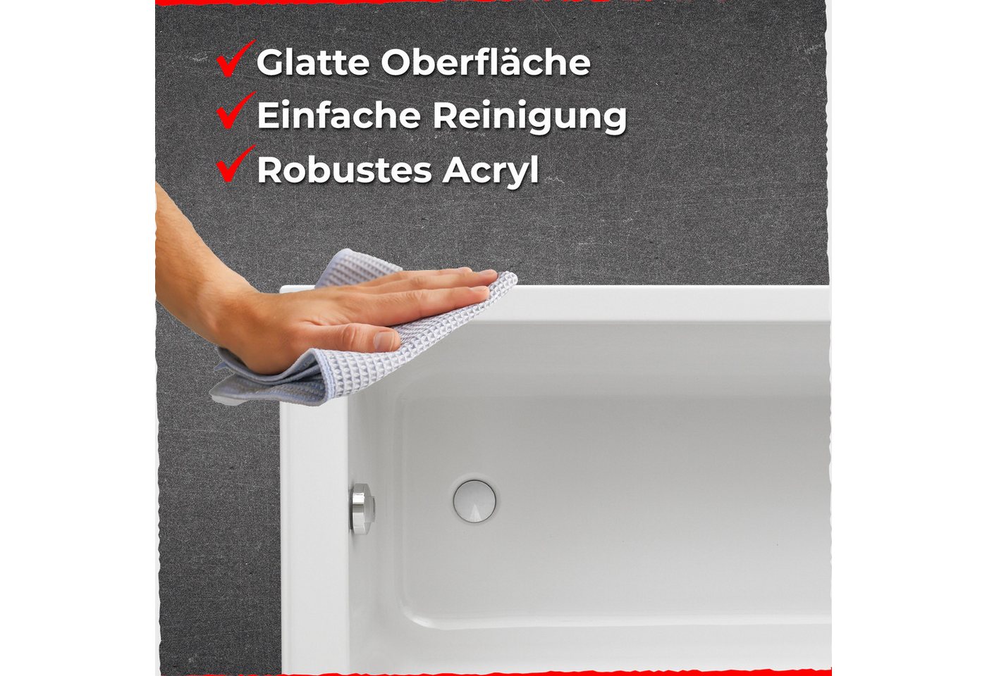 Thumbnail - Schulte Badewanne Modell C, Sanitäracryl, 170x75 cm, Weiß, inkl. Wannenträger und Ablaufgarnitur, Komplett-Set