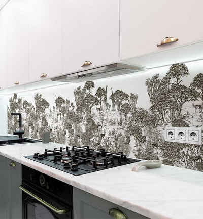 MyMaxxi Dekorationsfolie Küchenrückwand Savanne Malerei schwarz weiß selbstklebend