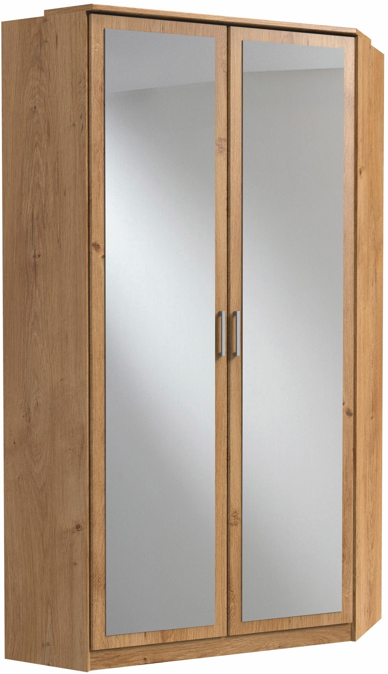 Wimex Eckkleiderschrank Click mit 2 Spiegeltüren plankeneichefarben