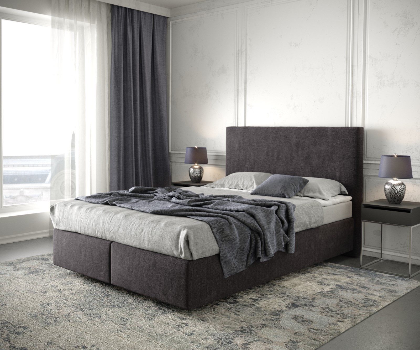 DELIFE Boxspringbett Dream-Well, Mikrofaser Schwarz 140x200 cm mit Matratze und Topper