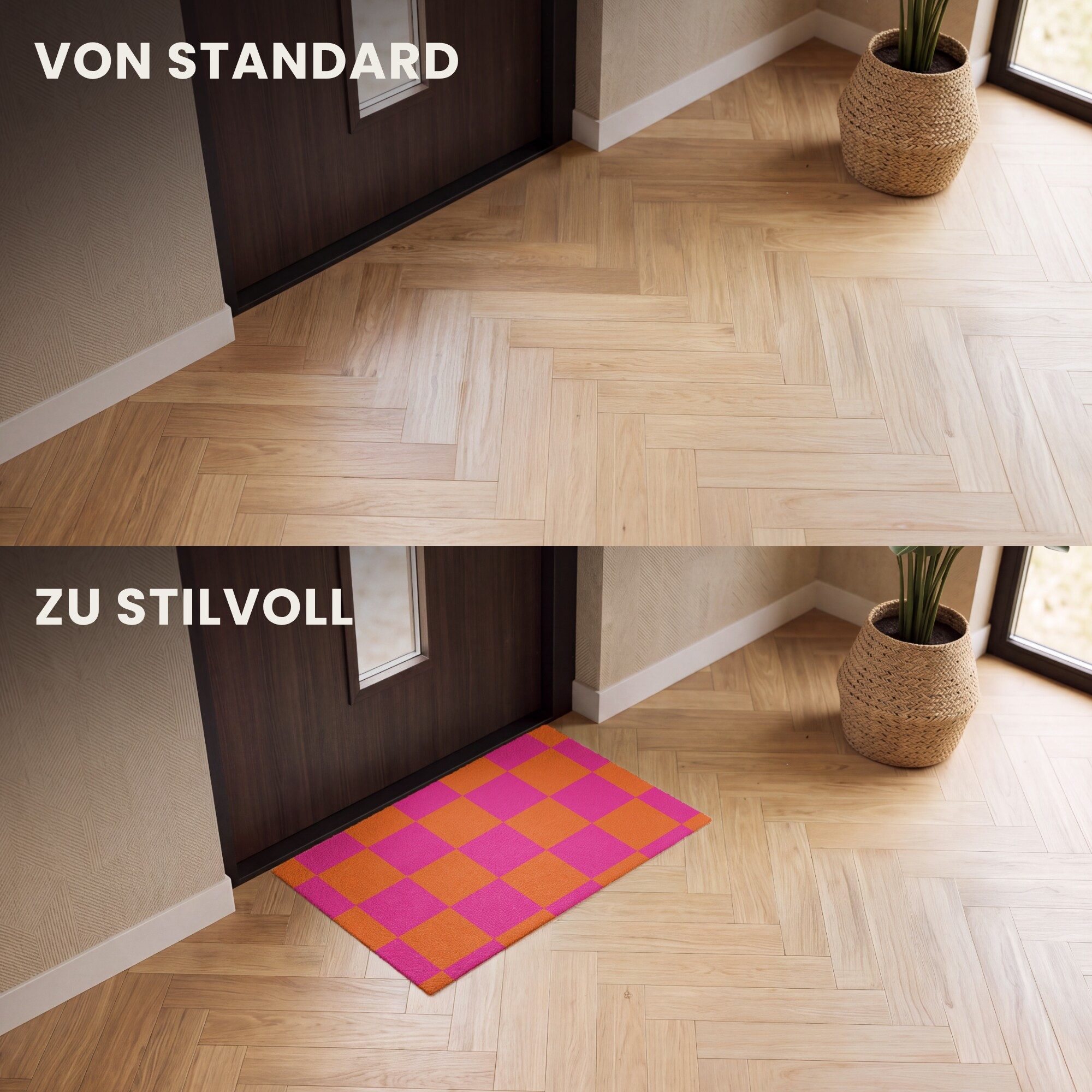 MuchoWow Fußmatte Schachbrettmuster - Orange - Rosa - Blöcke, Rechteckig, innen Schmutzfangmatte, Tür, Schmutzfänger Flur, Teppich 60x40 cm – Bild 3 von 5