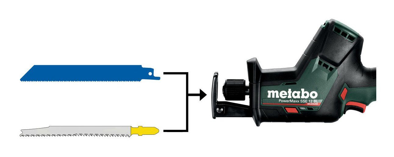 metabo Akku-Säbelsäge PowerMaxx SSE 12 BL, 2 x 4 Ah LiHD im Kunststoffkoffer