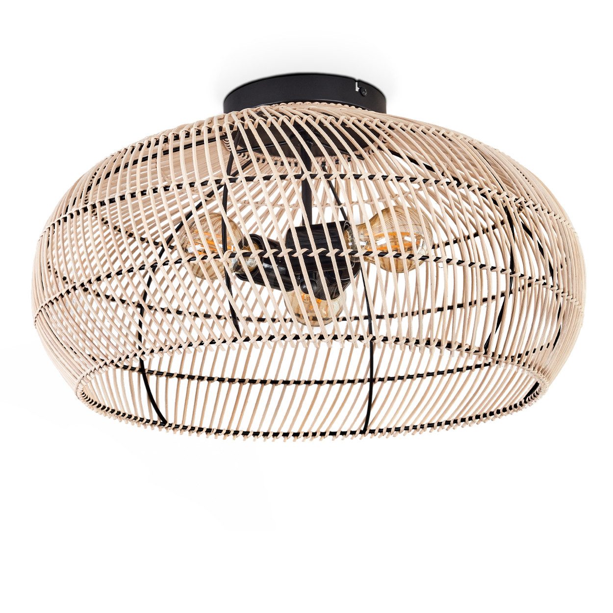 hofstein Deckenleuchte moderne Deckenlampe aus Metall/Bambus in Schwarz/Nat günstig online kaufen