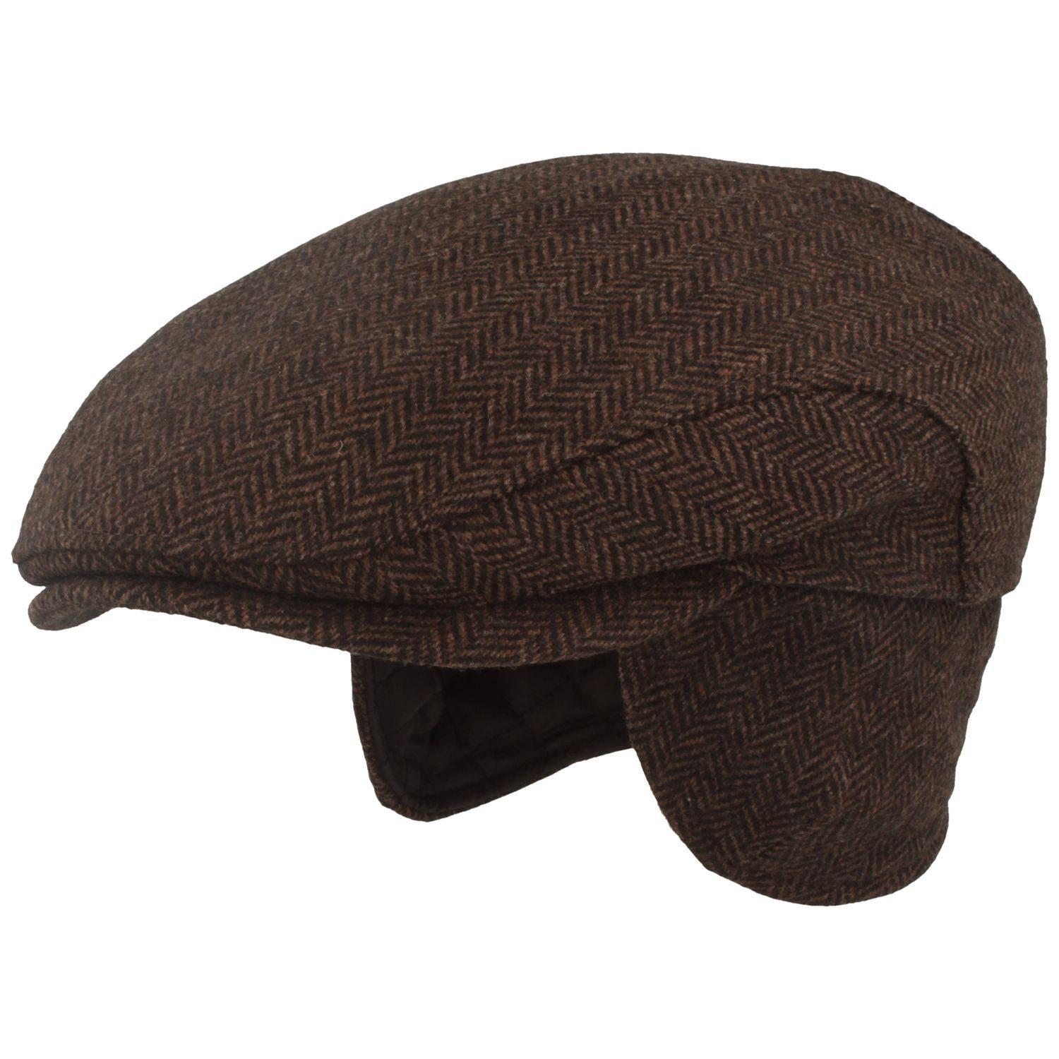 Breiter Schiebermütze einteilig mit Ohrenschutz und Fischgratmuster