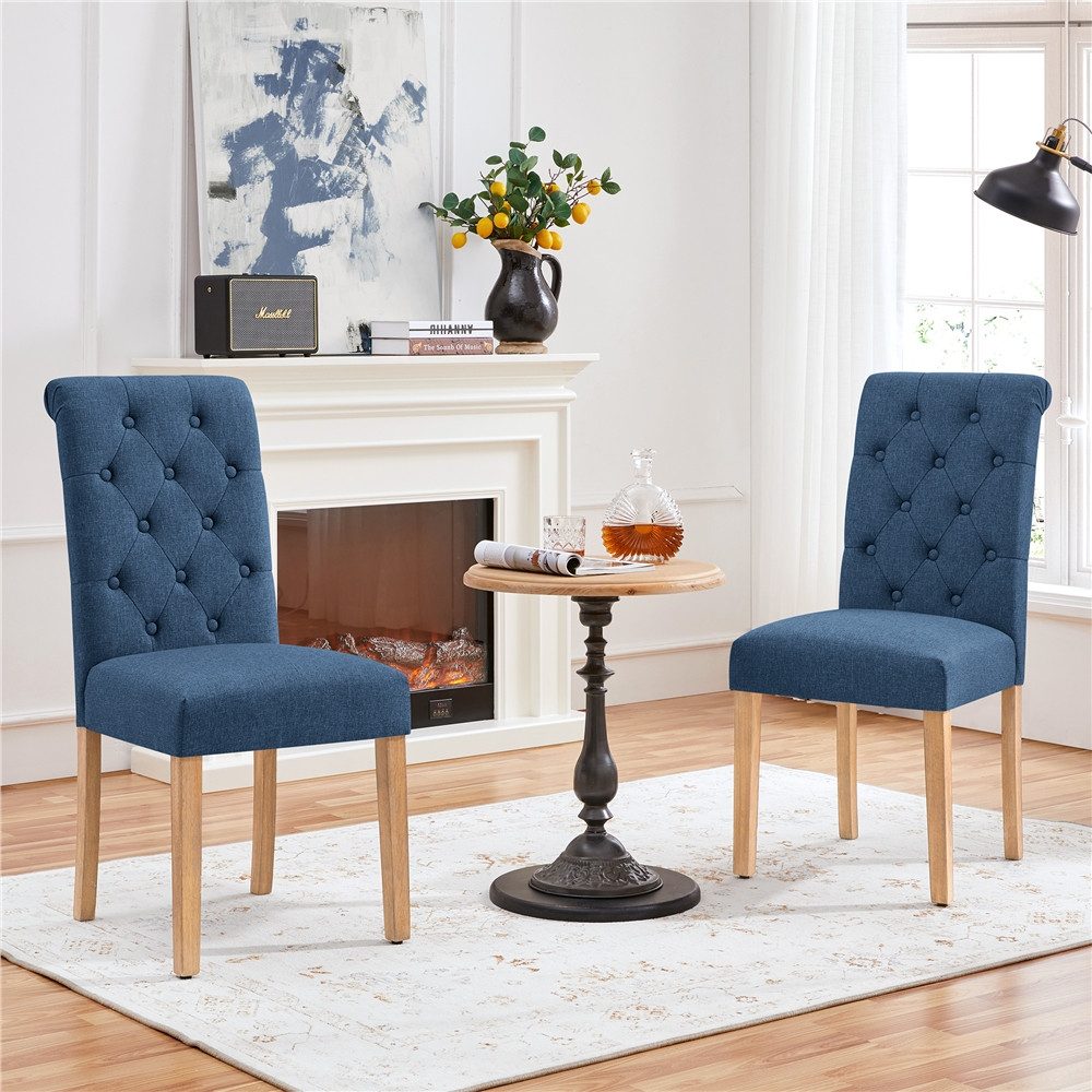 Yaheetech Esszimmerstuhl Küchenstuhl mit Hoher Rückenlehne (2 St), 2-er Polsterstuhl, Beine aus Massivholz, gepolstert