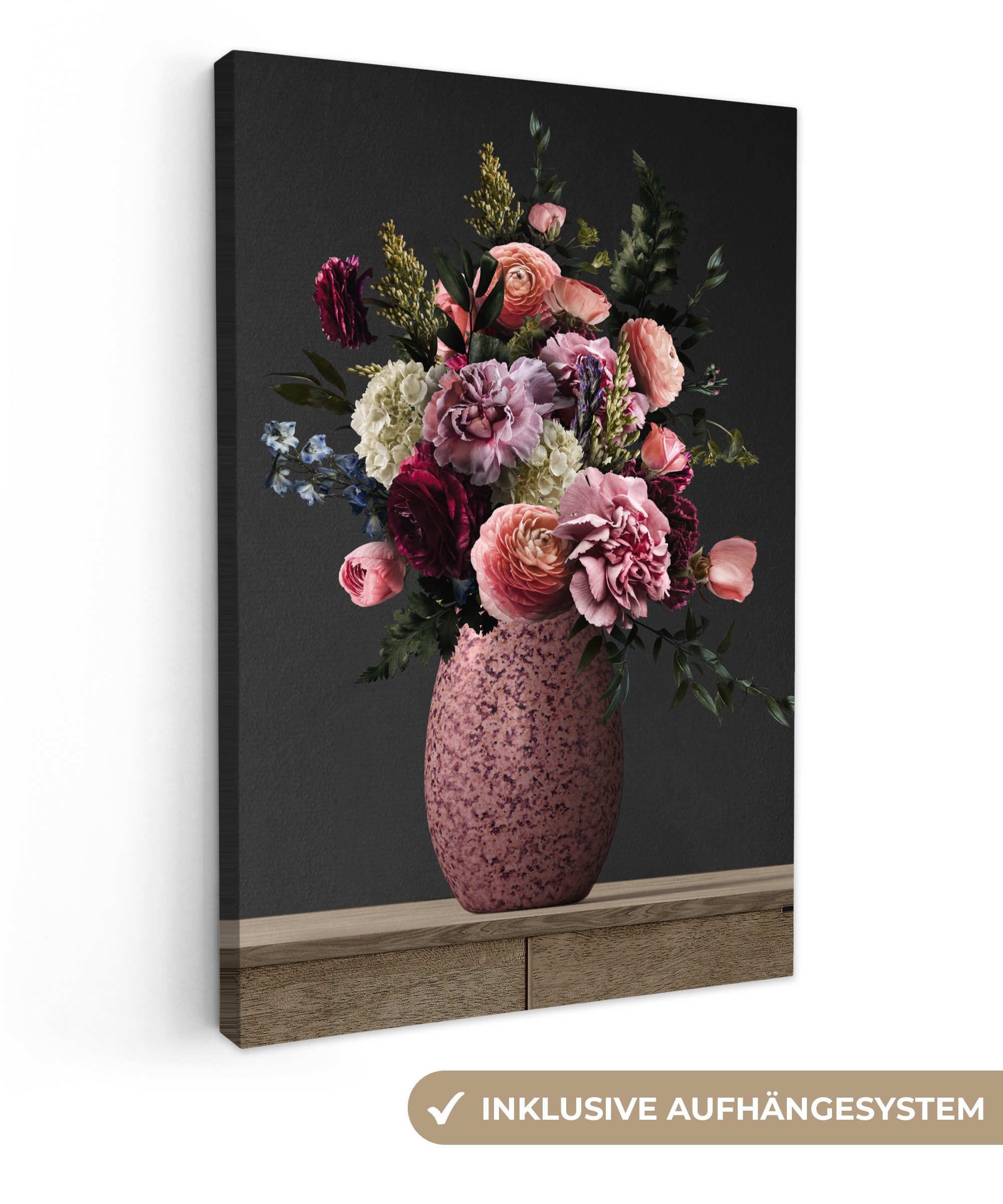 OneMillionCanvasses® Leinwandbild Farben - Blumen - Vase, Fotodruck (1 St), Leinwand Canvas Wandbild, Wanddekoration 20x30 cm