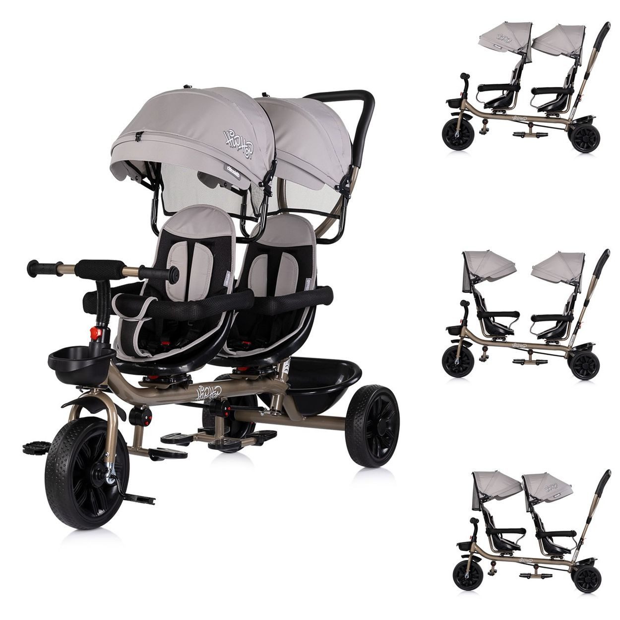 Chipolino Dreirad Geschwisterdreirad Tricycle Hip Hop, zwei Kinder, bis 40 kg, Sitze 360° drehbar