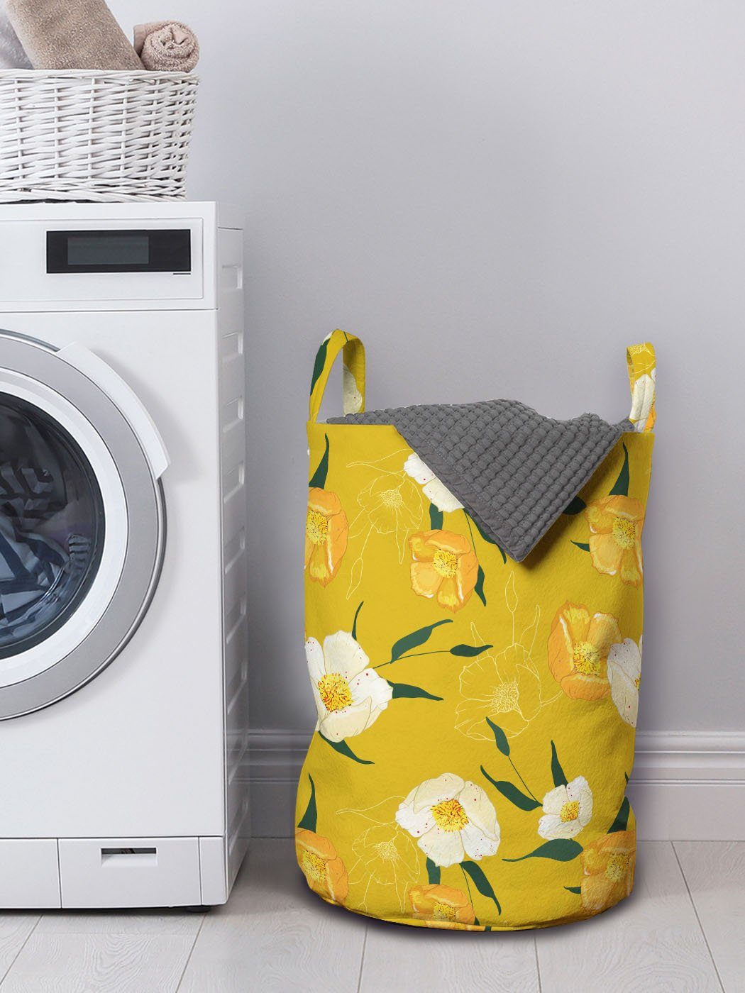Abakuhaus Wäschesäckchen Wäschekorb Kordelzugverschluss mit Blühende Blumen-Kunst Blumen für Waschsalons, Griffen