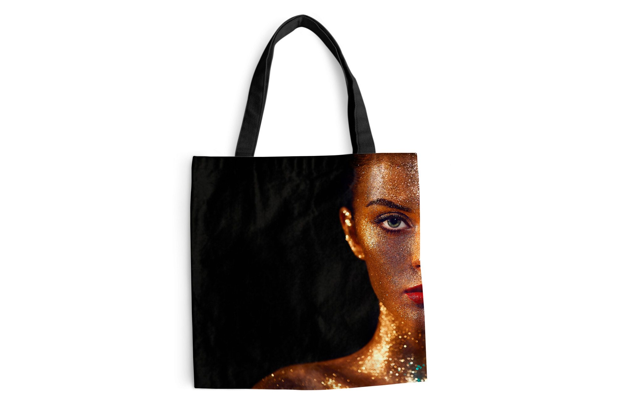 MuchoWow Shopper Make-up - Gold - Frau - Luxus - Glitzer - Kunst, Handtasche, Damen und Herren, Schultertasche, Umhängetasche, Tote Bag