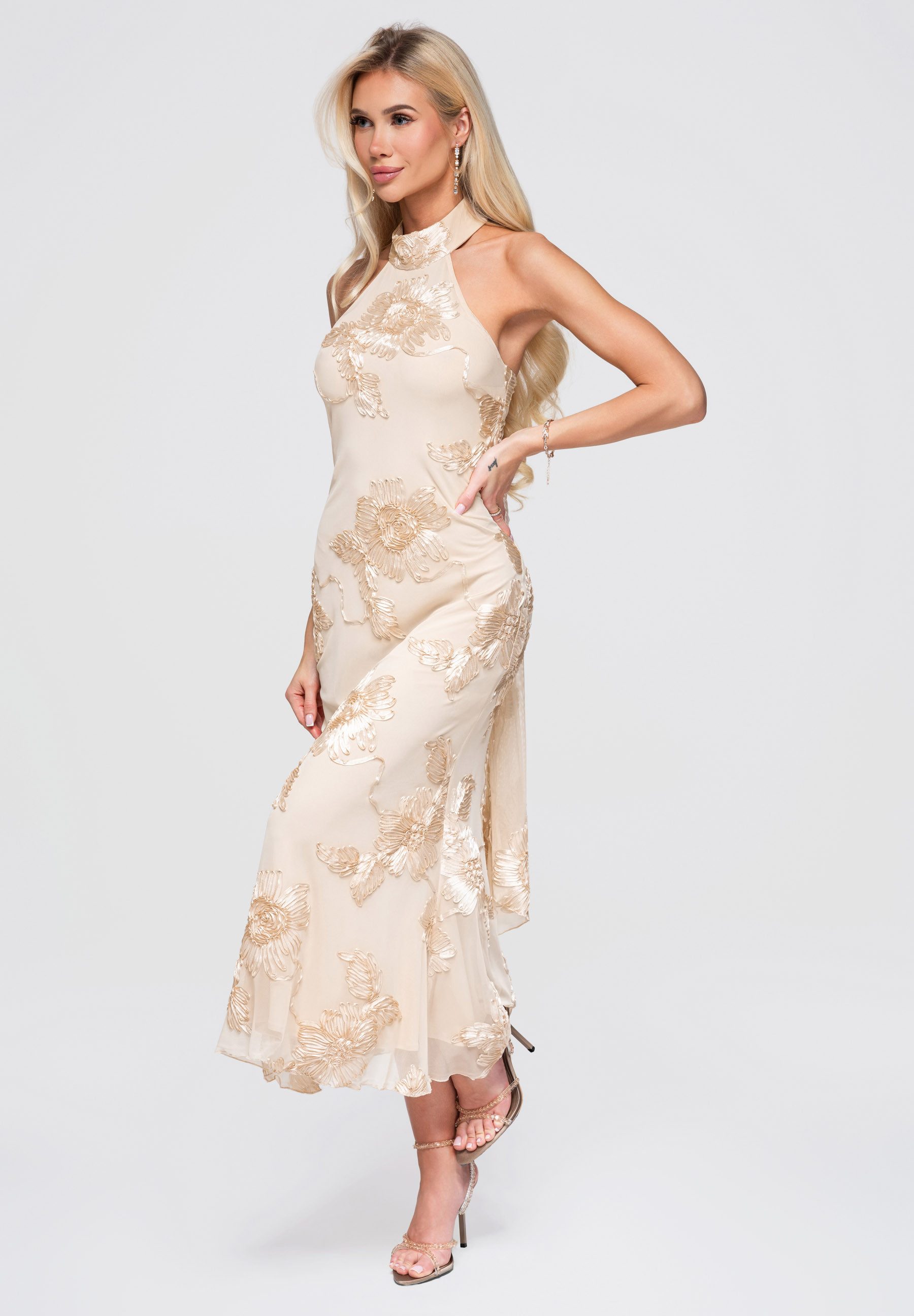 OMBRE Abendkleid Dress LA-OM-DLR378 ecru XS Beige M (kein Set, 1-tlg)
