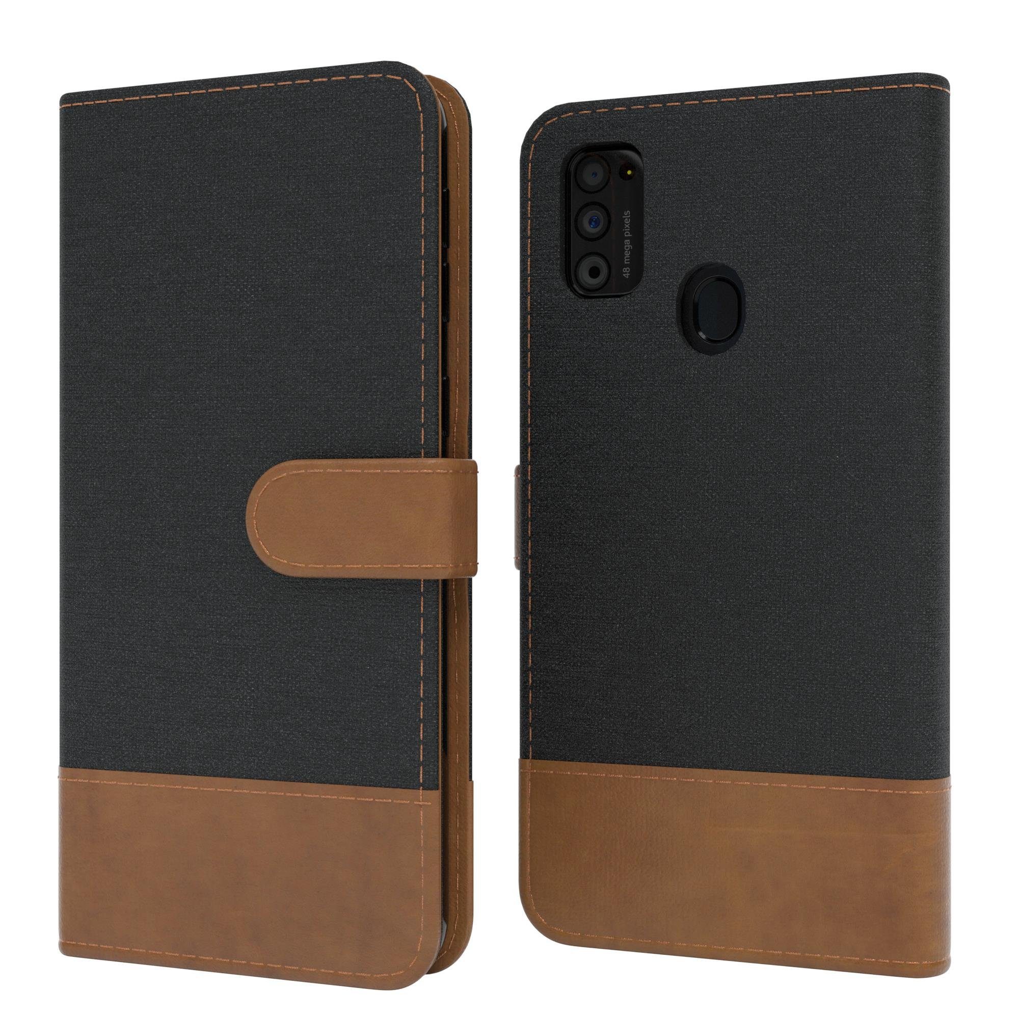 EAZY CASE Handyhülle Bookstyle Jeans für Samsung Galaxy M30s / M21 6,4 Zoll, Handytasche Jeans mit Standfunktion und Visitenkartenfach Schwarz