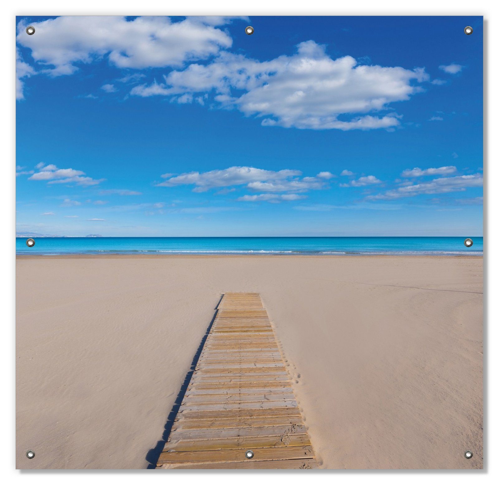 Sonnenschutz Auf dem Holzweg zum blauen Meer, Wallario, blickdicht, mit Saugnäpfen, wiederablösbar und wiederverwendbar