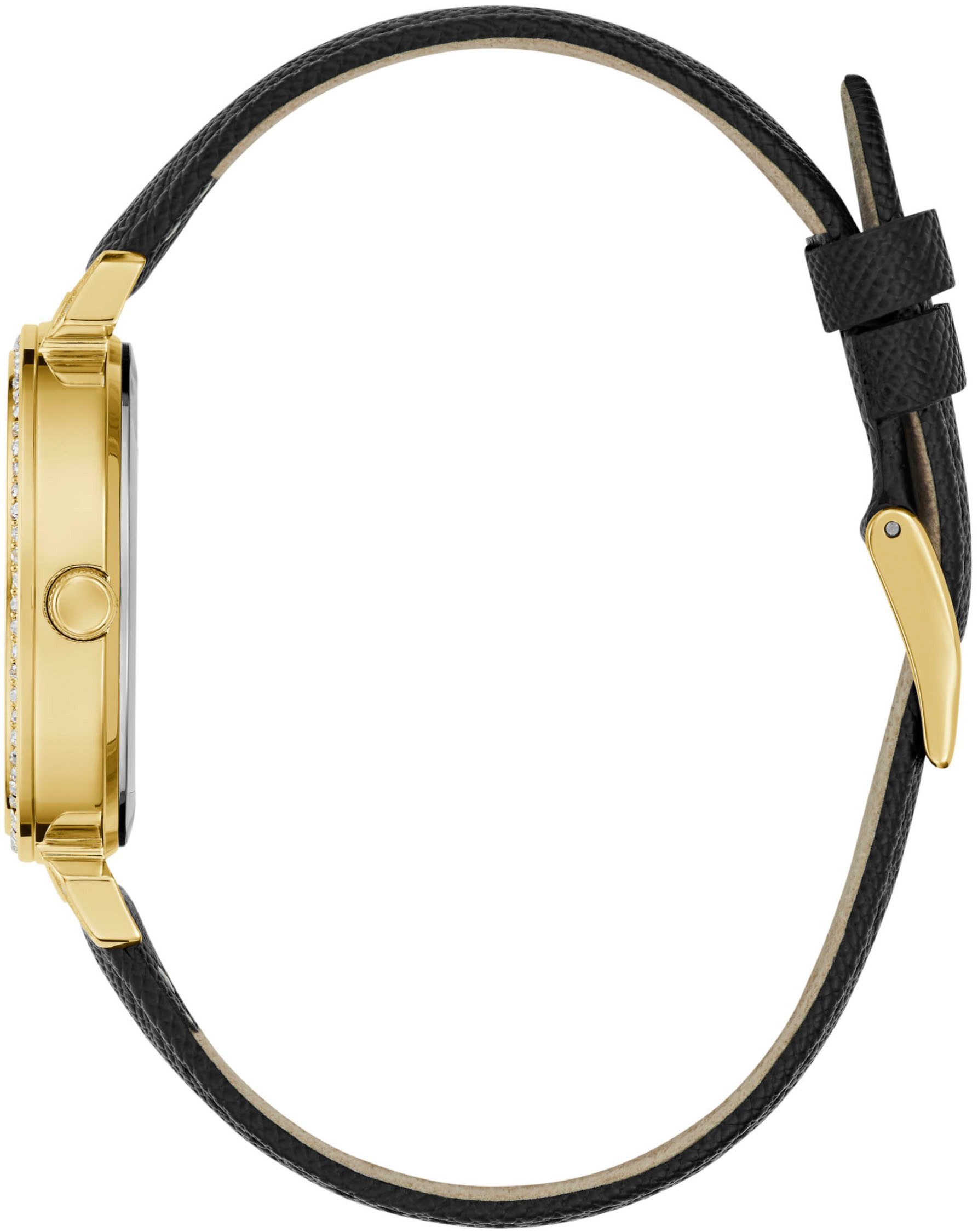 Guess Quarzuhr ENCHANTMENT GW0764L2, Armbanduhr, Damenuhr, Kristallsteine, Mineralglas, Lederarmband