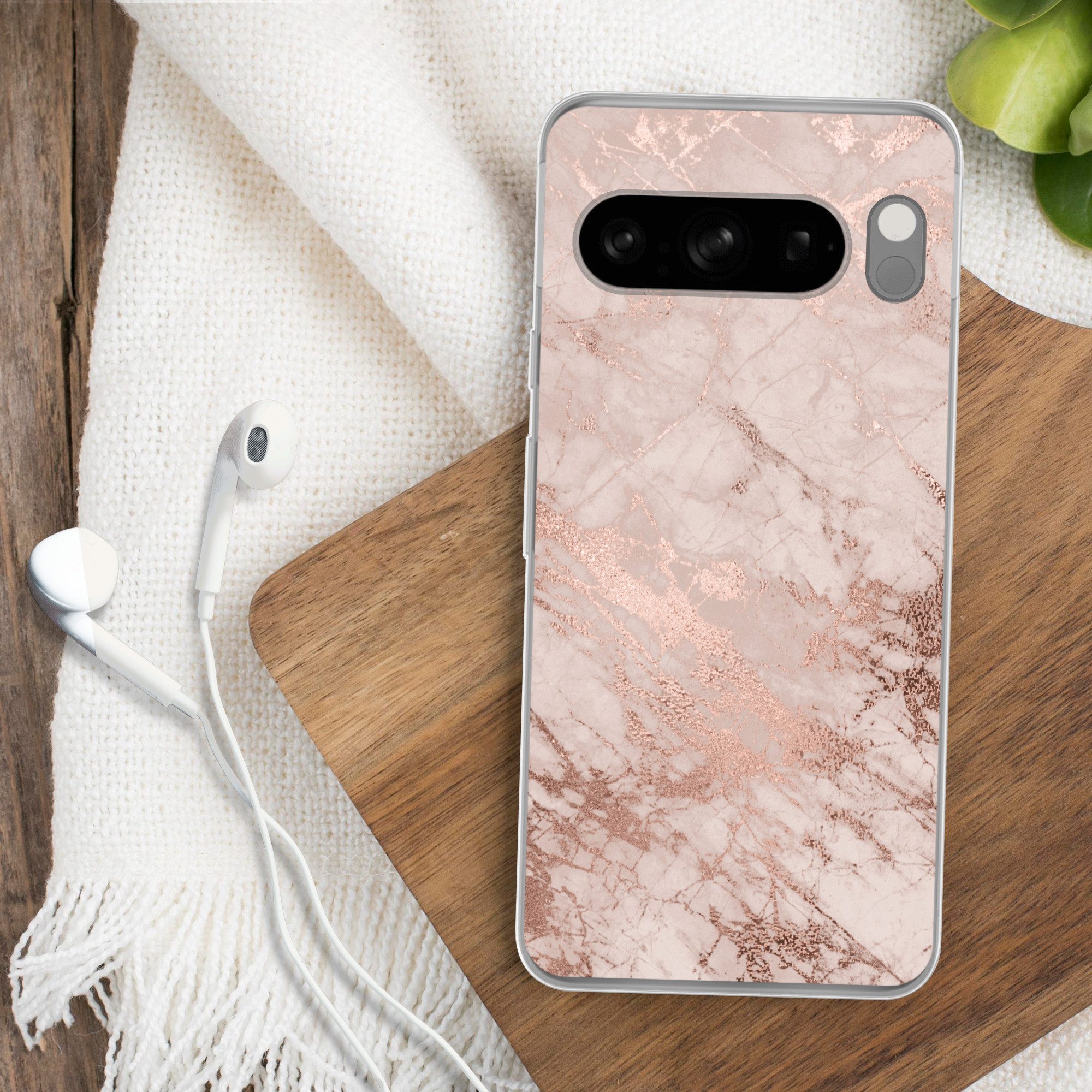 MuchoWow Handyhülle für Google Pixel 8 Pro Marmor - Rosa - Luxus - Marmoroptik - Glitzer -, Phone Case, Silikon, Schutzhülle Dünn