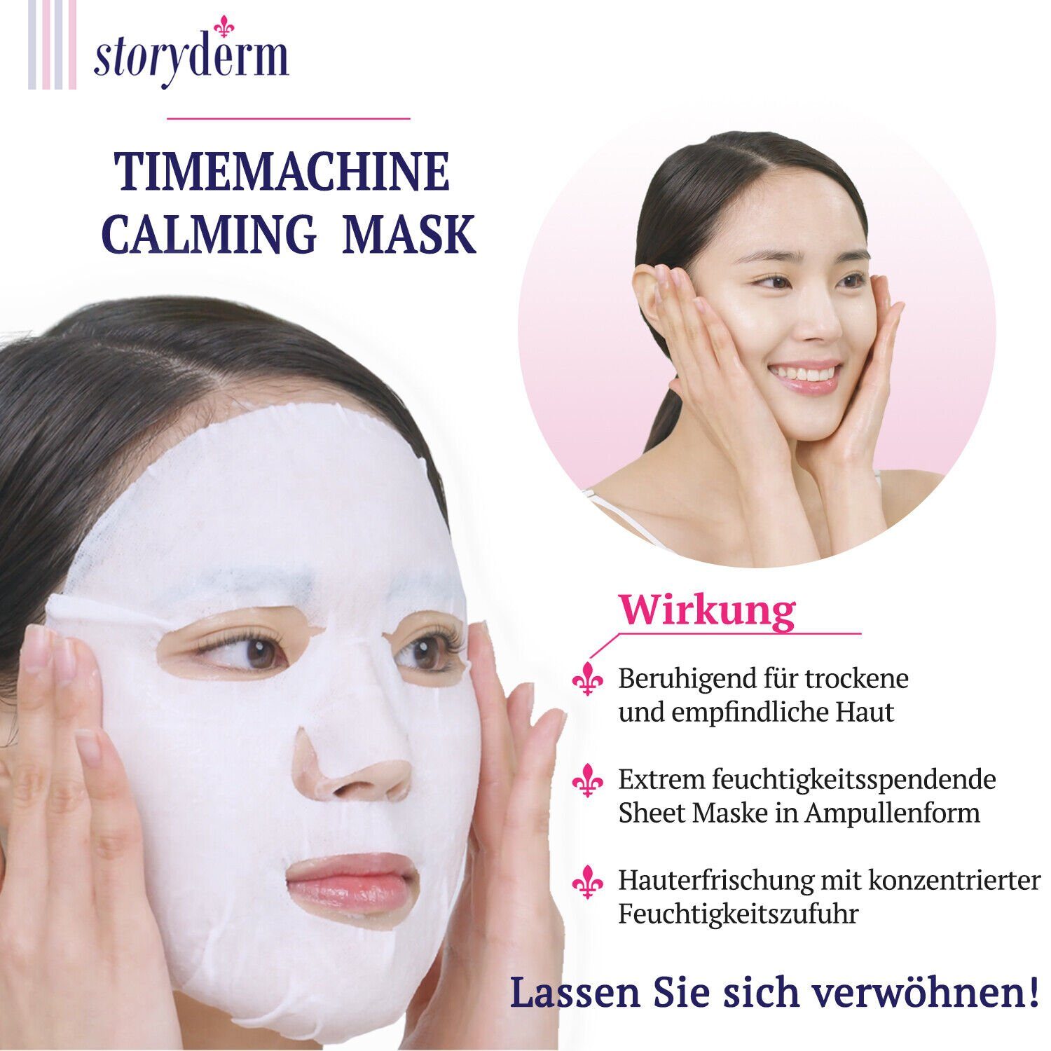 Storyderm Gesichtsmaske Korea TIMEMACHINE aus Premium NEUHEIT CALMING, Storyderm Gesichtsmaske 1-tlg. Tuchmaske Pflege