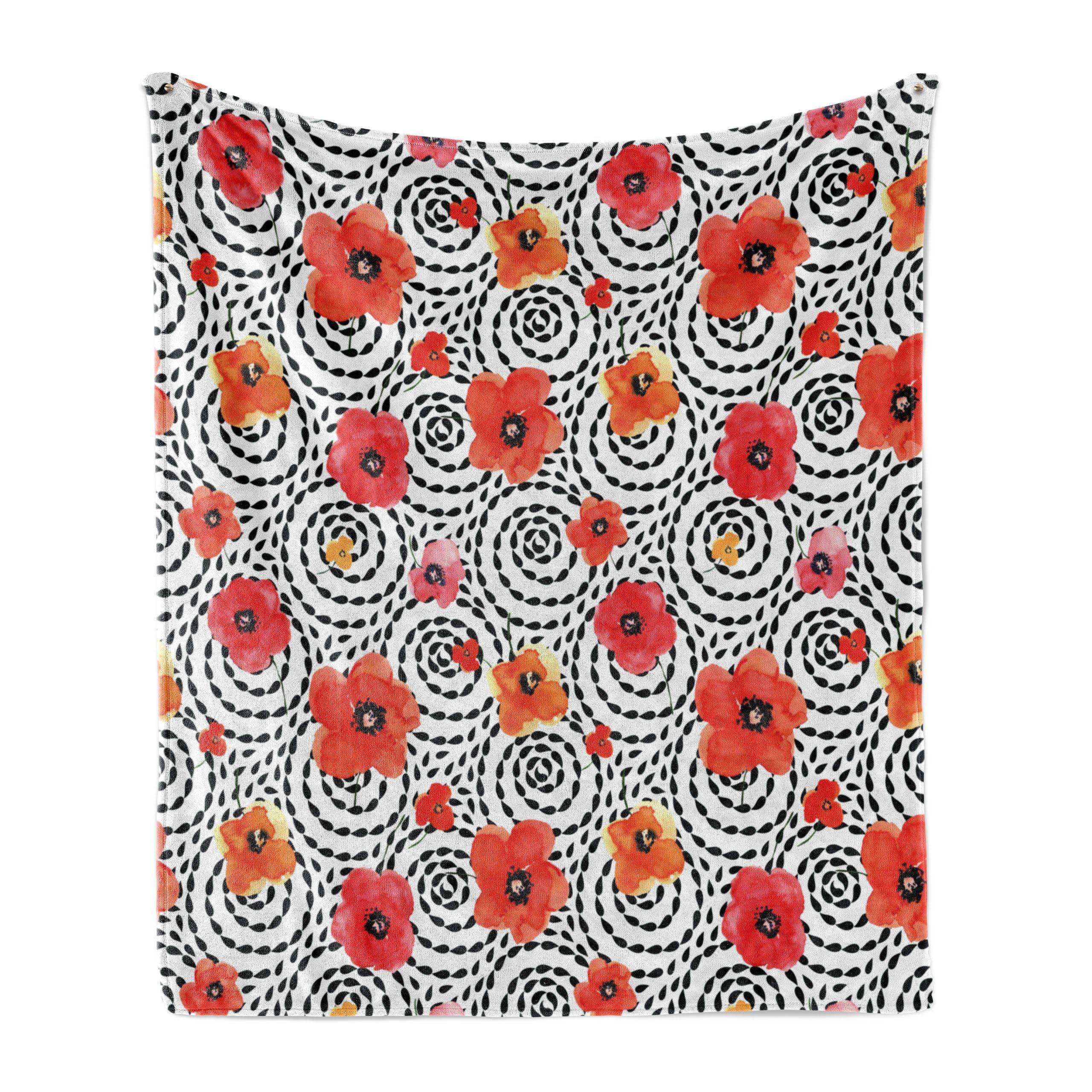 Wohndecke Gemütlicher Plüsch für den Innen- und Außenbereich, Abakuhaus, Mohn Aquarell-Blumenblätter Spiralen