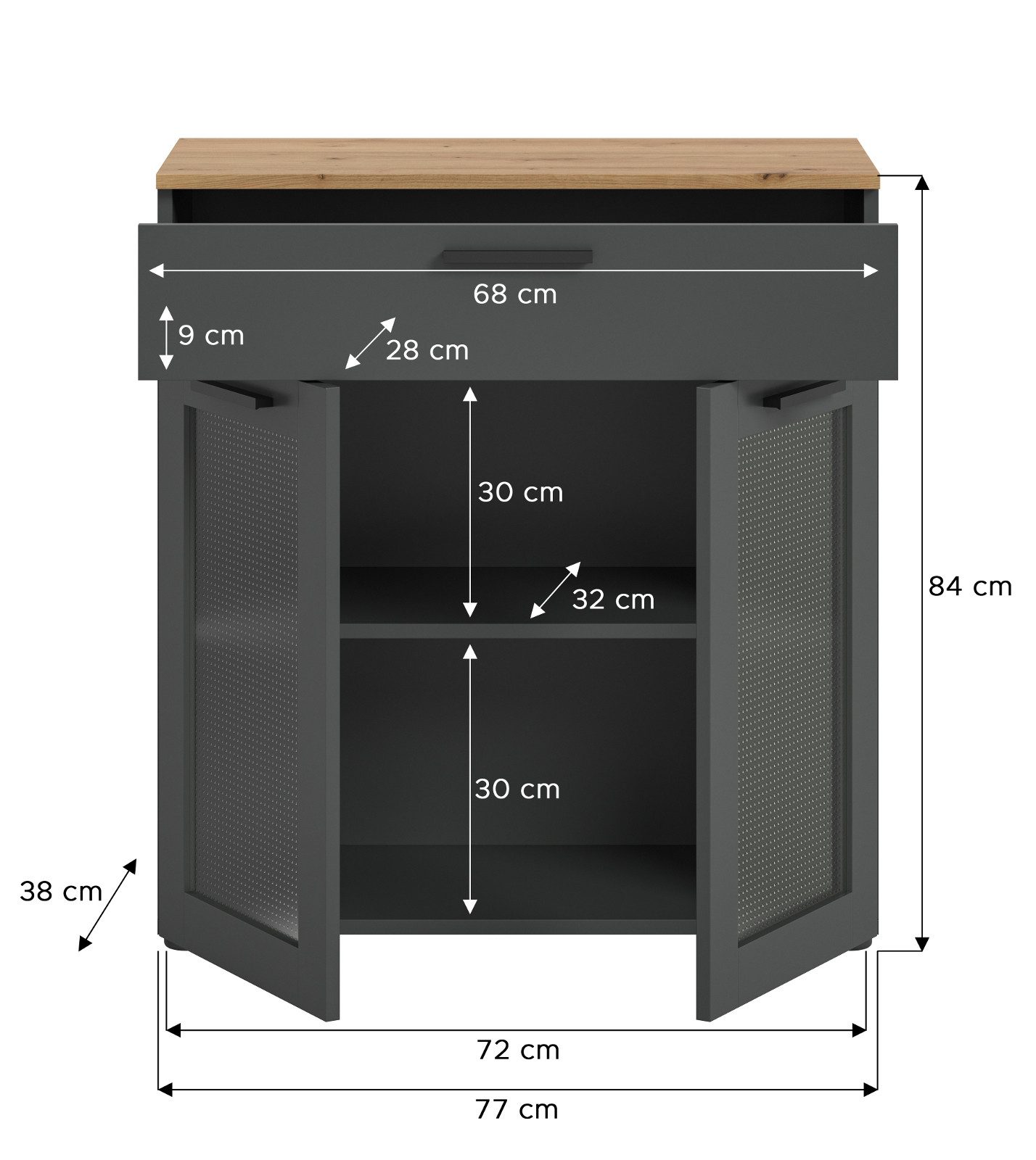Inn.Furn Kommode Vitus (Kombikommode in Basaltgrau, 2-türig, 78 x 84 cm), große Schublade, Soft-Close-Funktion
