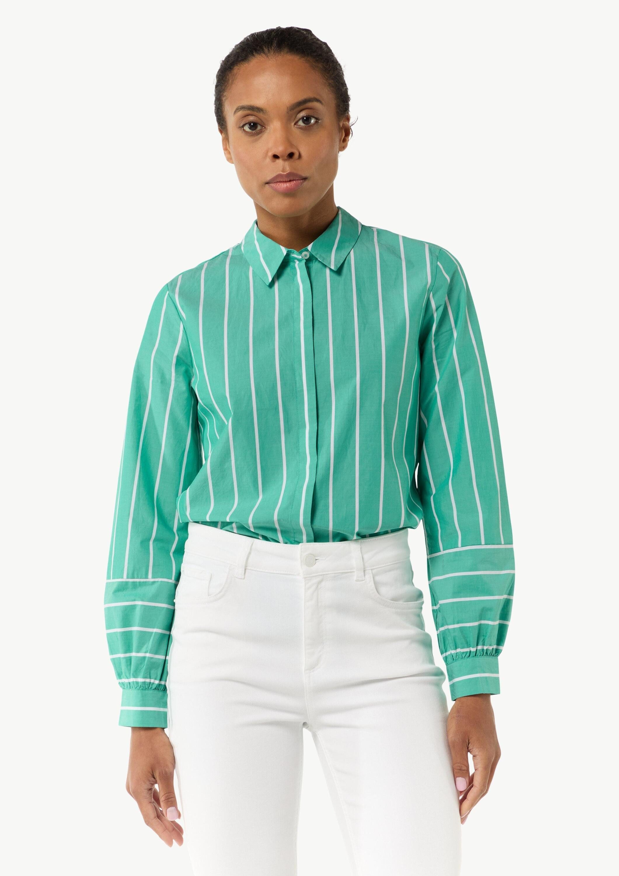comma Langarmbluse Bluse Gestreifte Hemdbluse mit Manschetten und Teilungsnaht