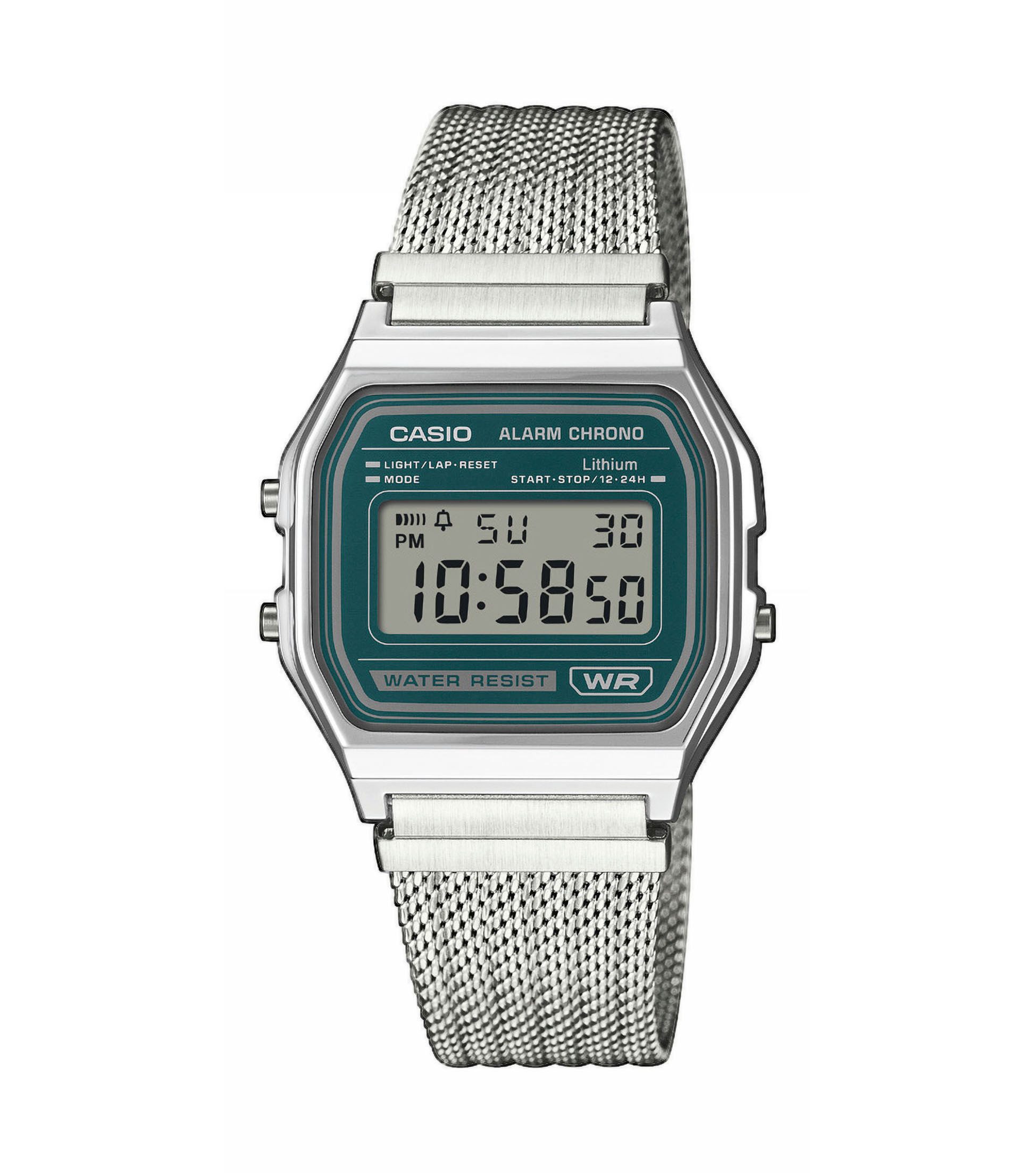 CASIO VINTAGE Chronograph A158WEM-3EF, Quarzuhr, Armbanduhr, Damenuhr, Herrenuhr, Edelstahlarmband, digital