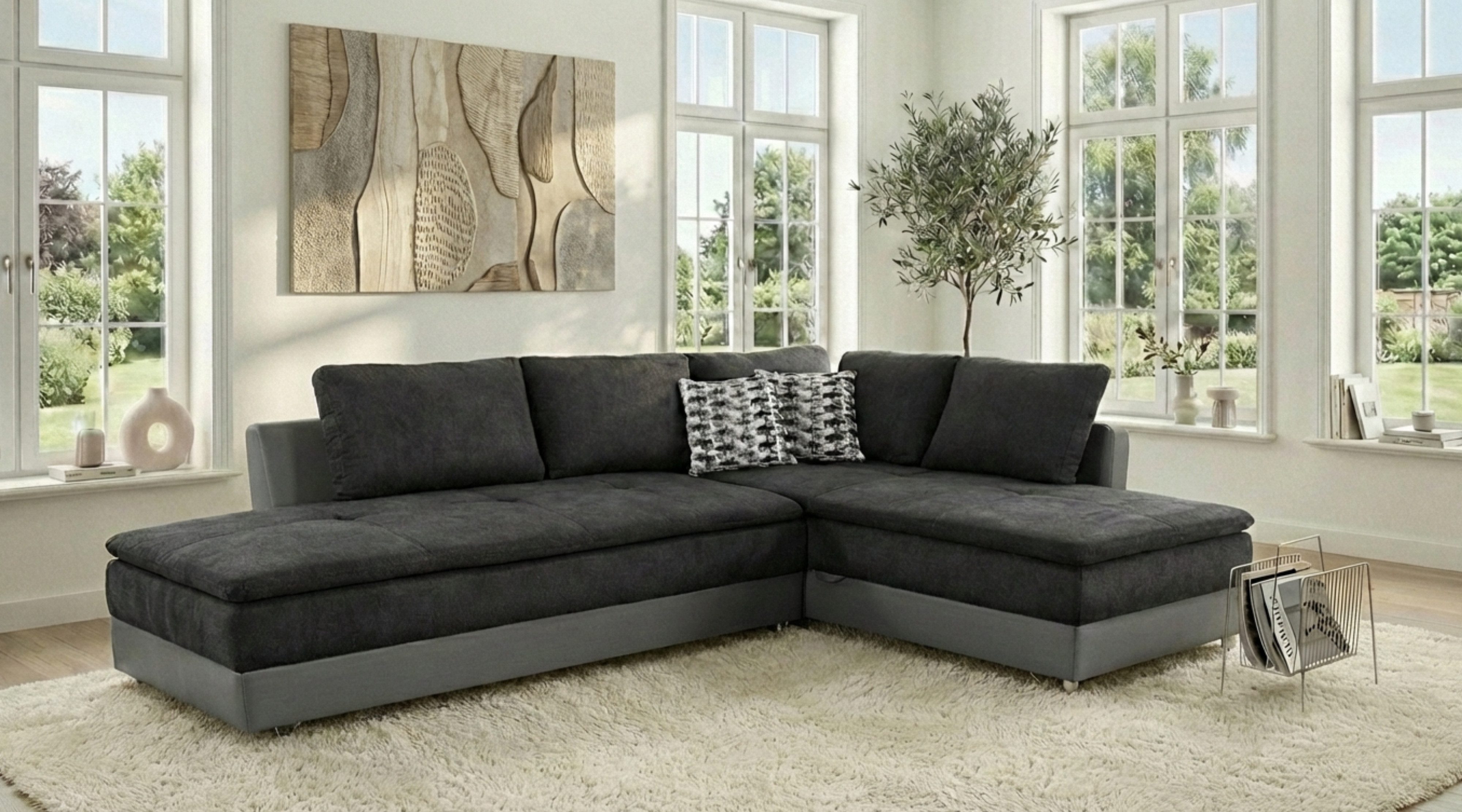 luma-home Ecksofa 15105, Dauerschläfer-Doppelbett B306/T223/H95 cm, Bettkas günstig online kaufen