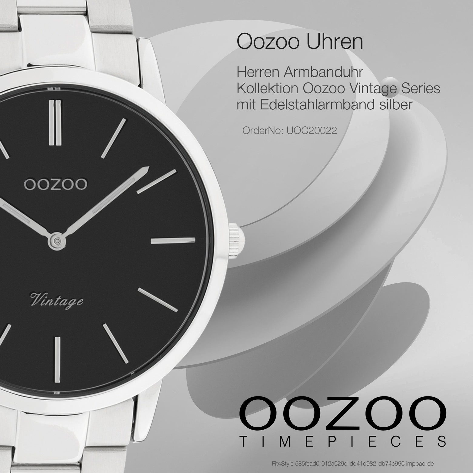 (ca. Analog, Quarzuhr Fashion-Style OOZOO groß Herrenuhr Herren Edelstahlarmband, 42mm) Armbanduhr silber rund, Oozoo