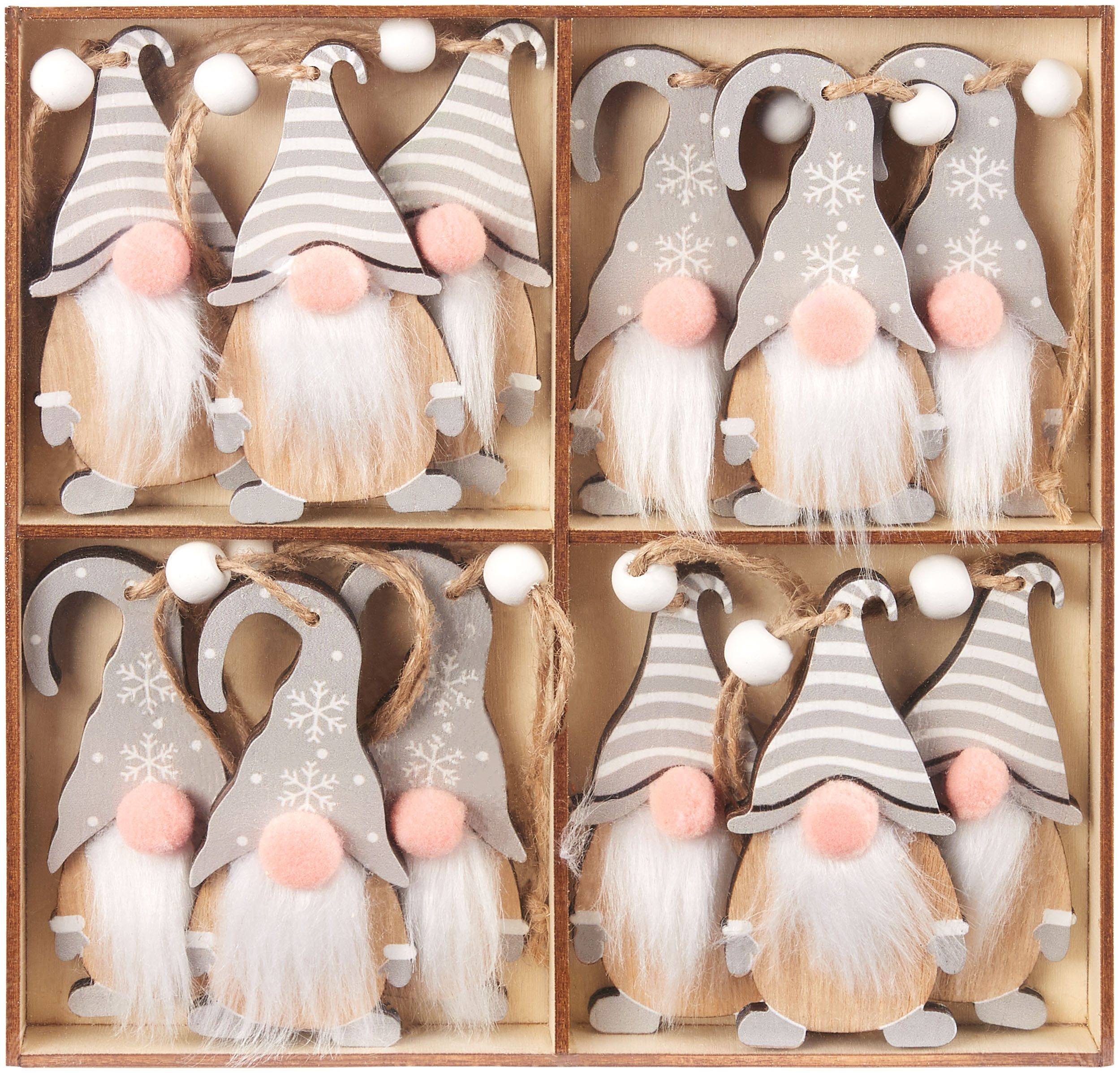 BRUBAKER Christbaumschmuck 12x Weihnachtsanhänger Wichtel - 8 cm Baumschmuck aus Holz - Gnom (12-tlg), Zwerge mit Bart und großer Nase - Holzanhänger Weihnachts – Bild 5 von 5
