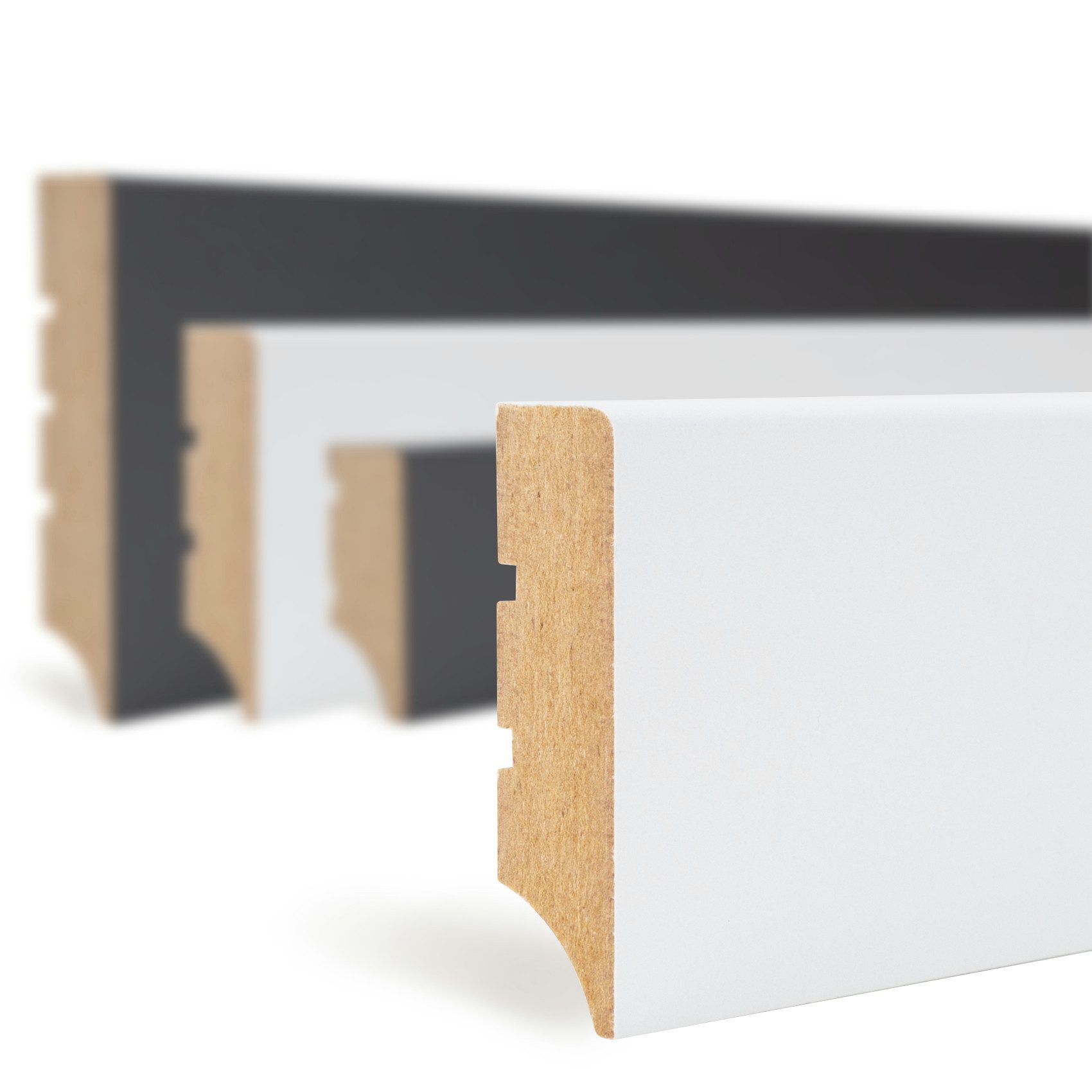 Hexim Sockelleiste, Fußleiste 50x12mm Sockelleiste weiß MDF foliert, Weimarer Profil Holzfußleiste Fußbodenleiste glatt, 2 Meter / 1 Leiste