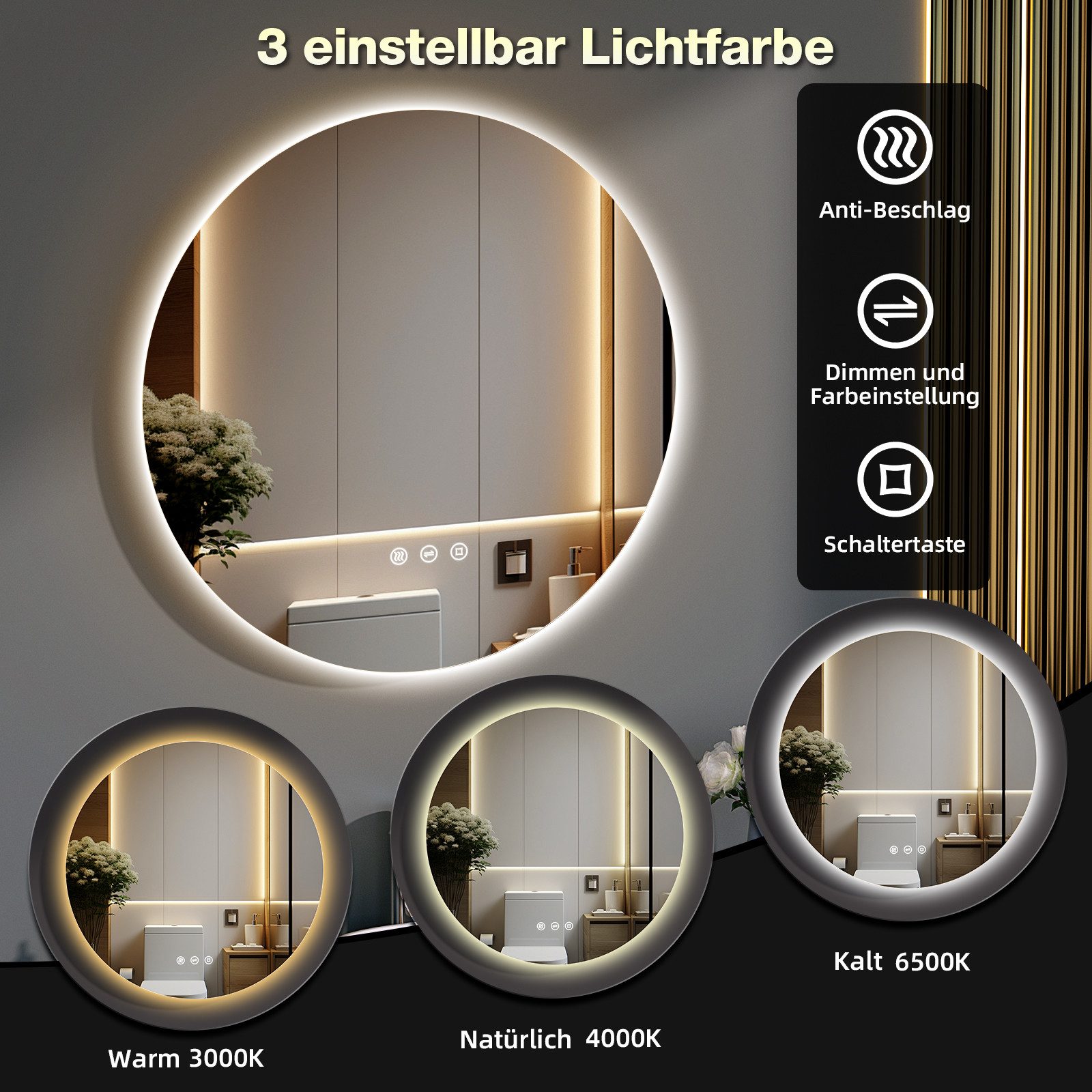GIMBELEN Badspiegel LED-Badezimmer-Spiegel, 60 cm LED günstig online kaufen