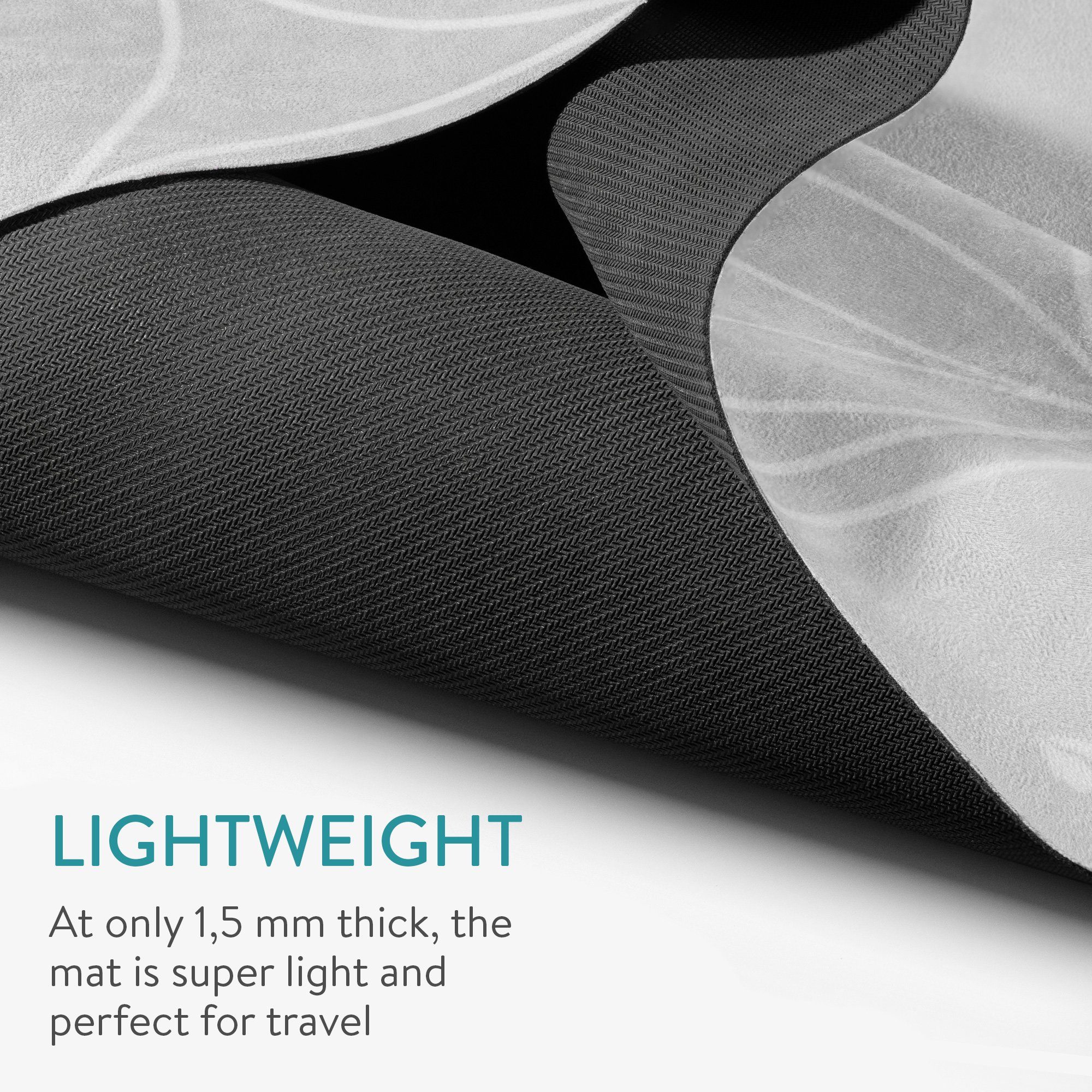 dünn Reise-Yogamatte Grau inkl. 1,5mm Navaris Yogamatte Faltbare leicht Tasche - -