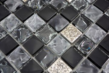 Mosani Mosaikfliesen Glasmosaik Resin Mosaikfliesen grau schwarz matt / 10 Matten